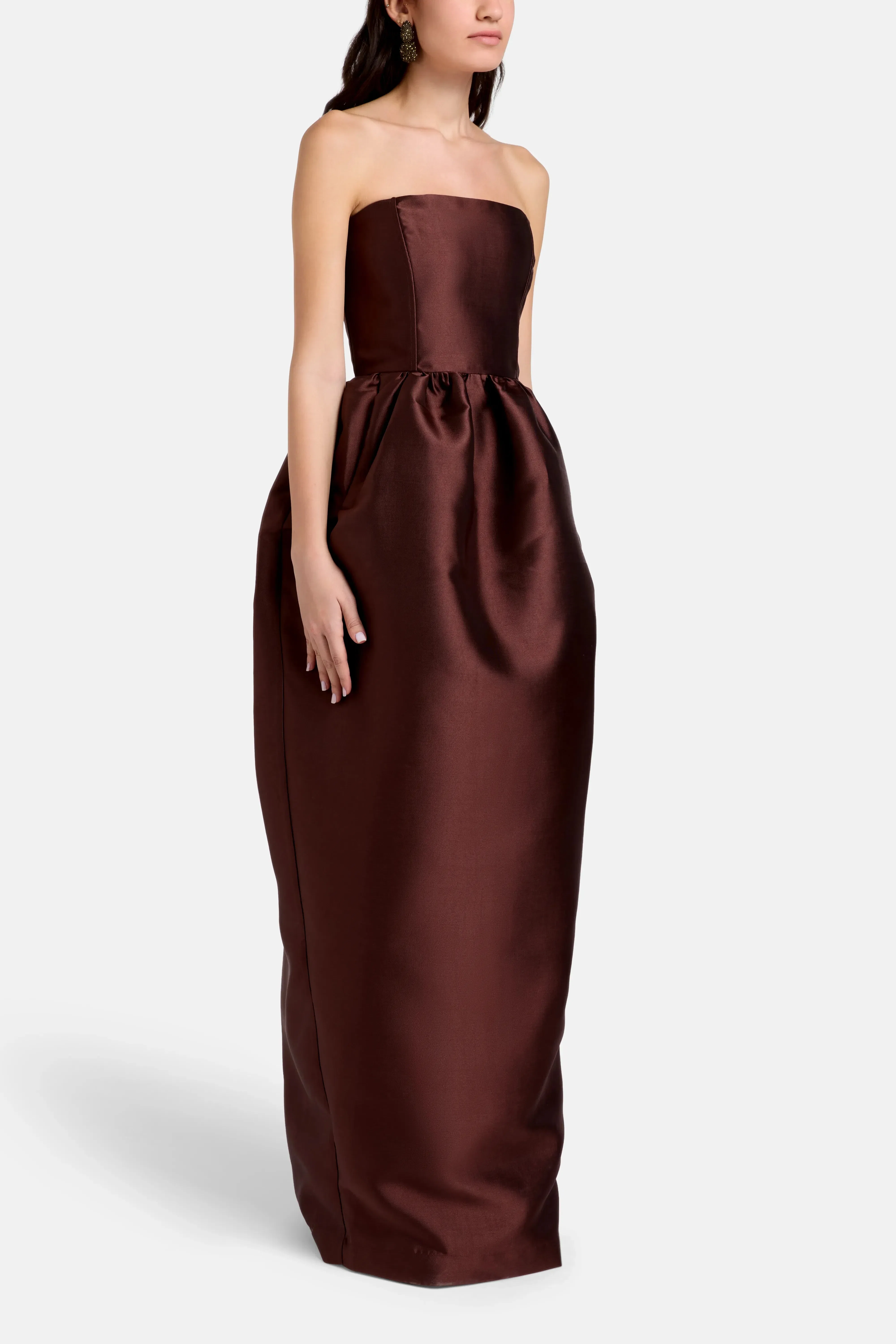 Marques'Almeida Tuplip Strapless Satin Evening Dress in Brown