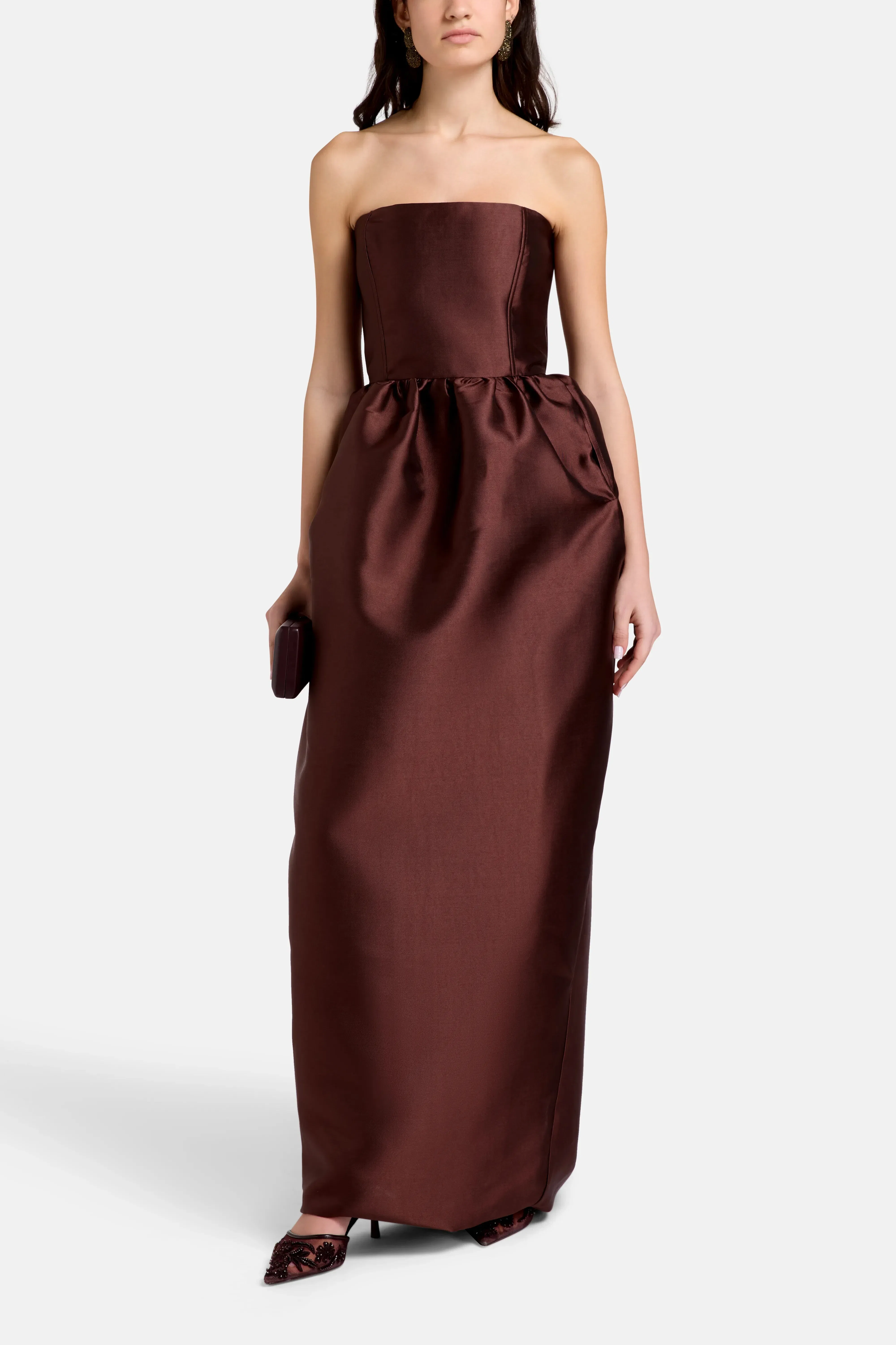 Marques'Almeida Tuplip Strapless Satin Evening Dress in Brown