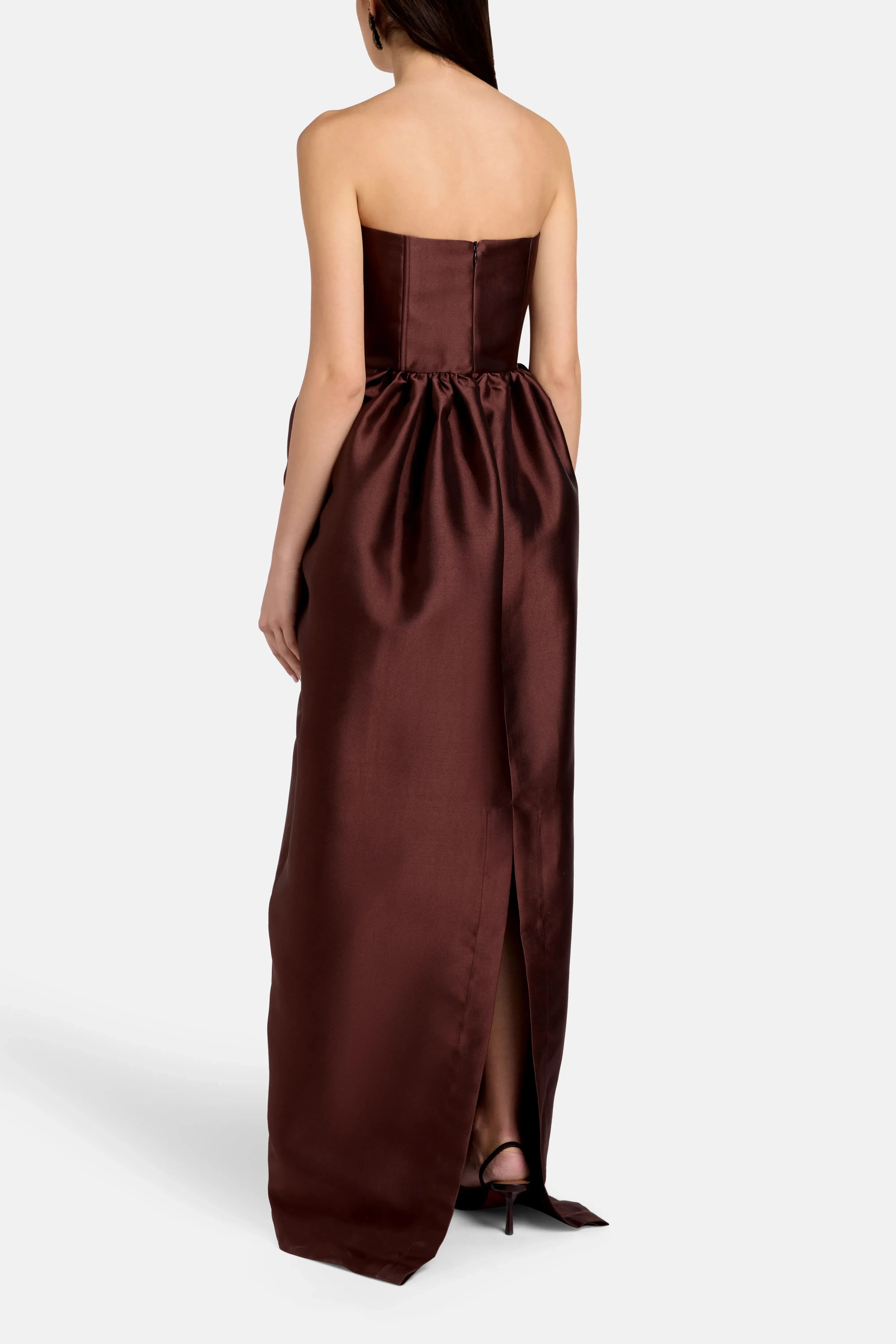 Marques'Almeida Tuplip Strapless Satin Evening Dress in Brown