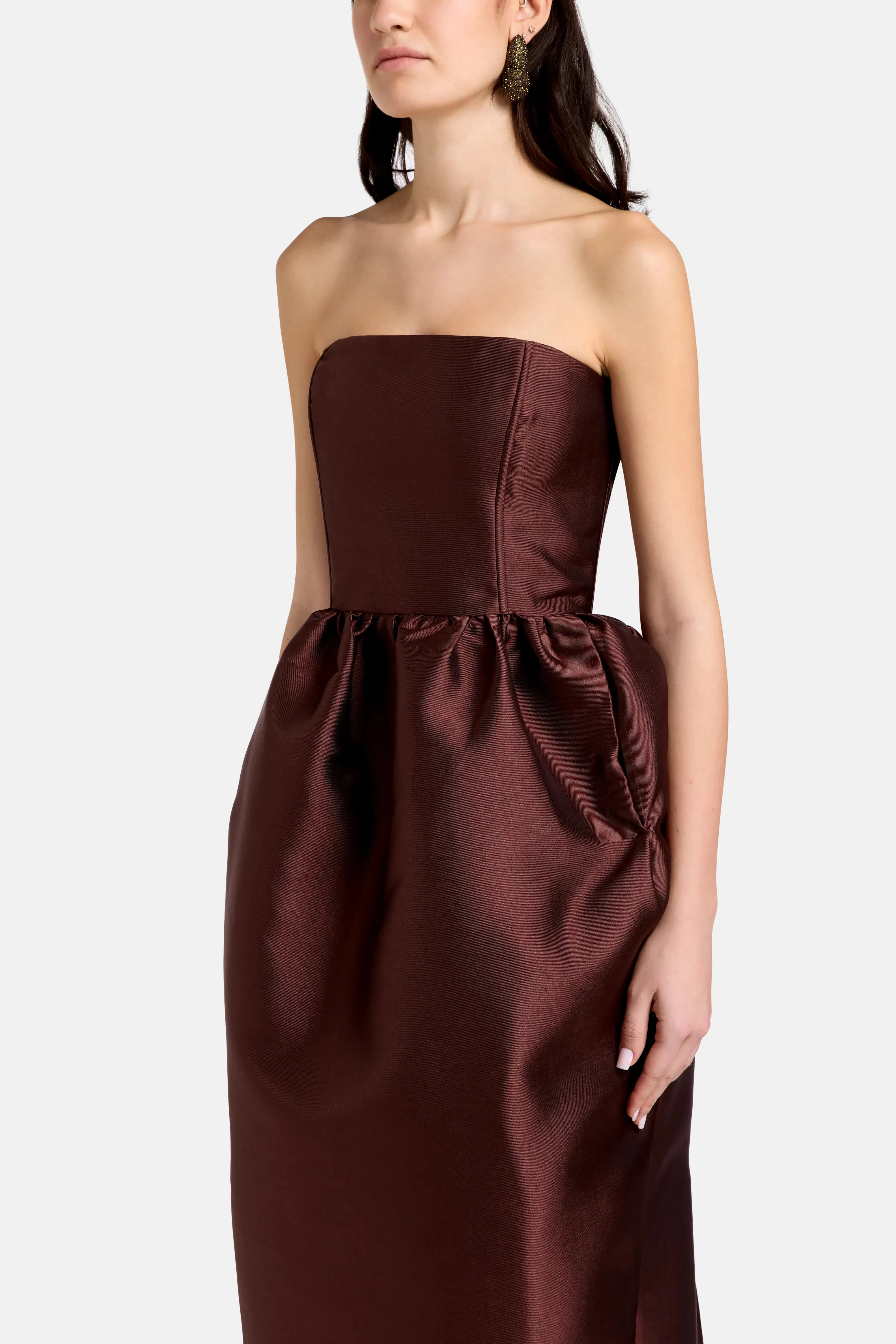 Marques'Almeida Tuplip Strapless Satin Evening Dress in Brown