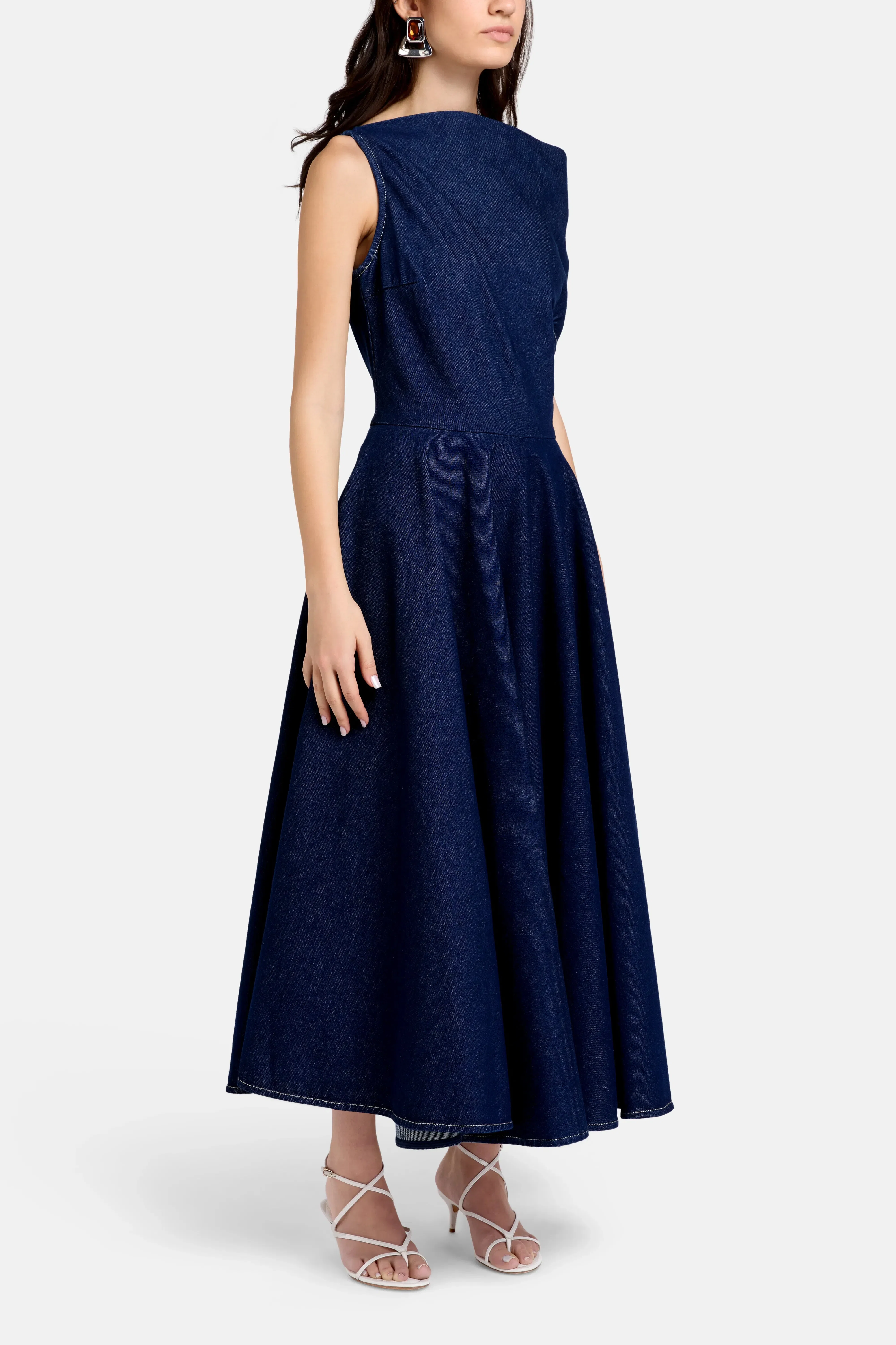 Marques'Almeida Indigo Denim Cotton Sleeveless Midi Dress in Blue
