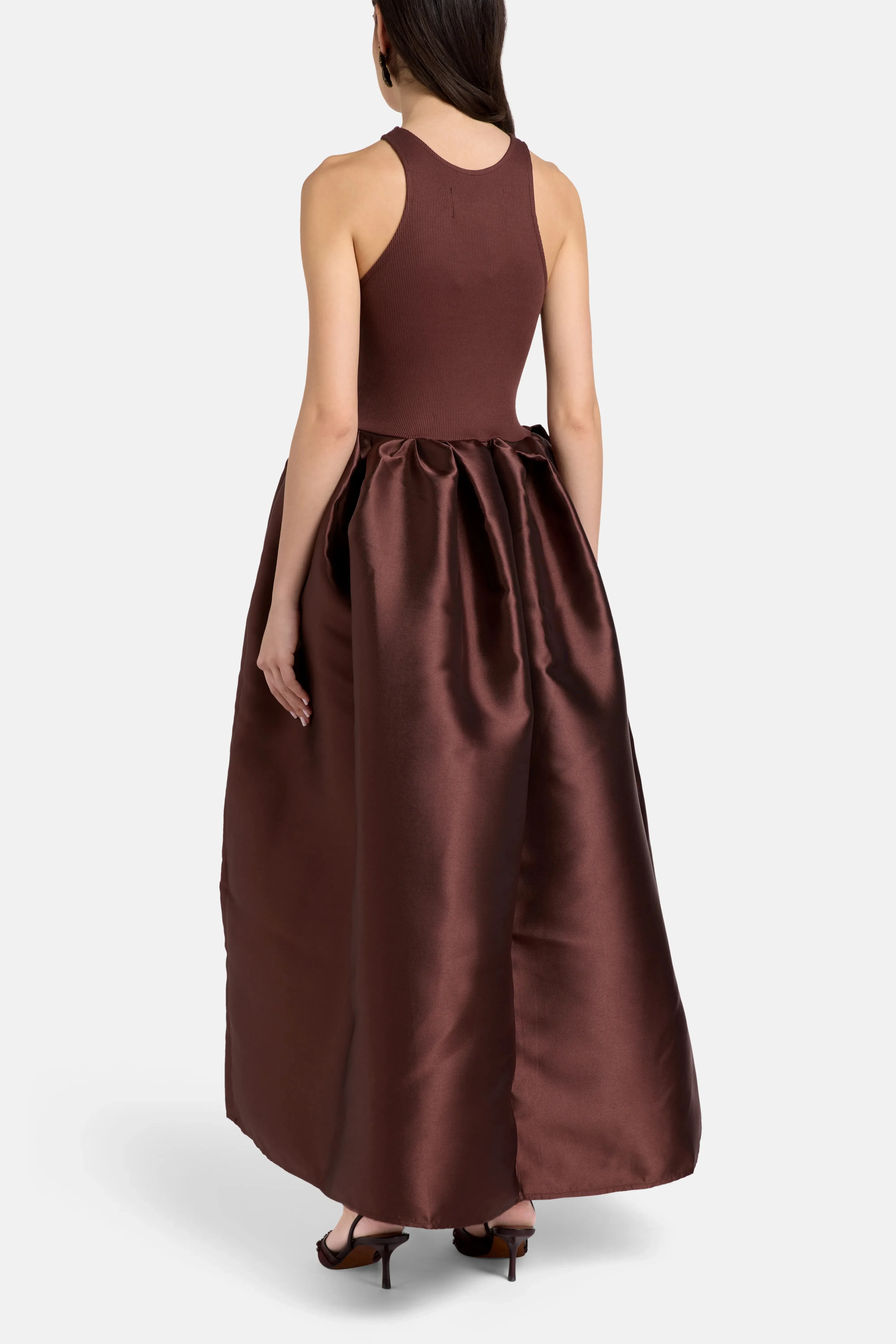 Marques'Almeida Princess Sleeveless Satin Maxi Dress in Brown