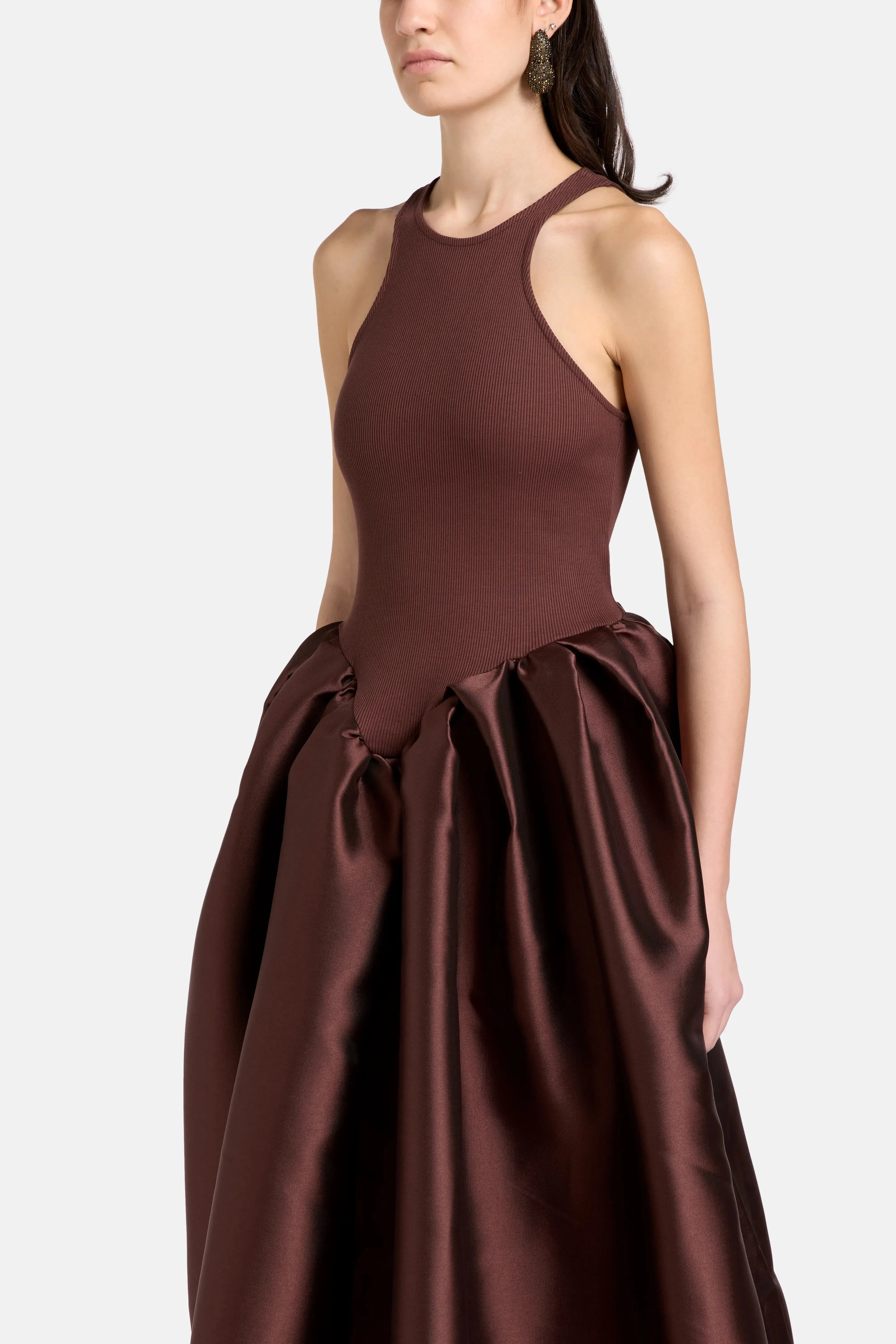 Marques'Almeida Princess Sleeveless Satin Maxi Dress in Brown