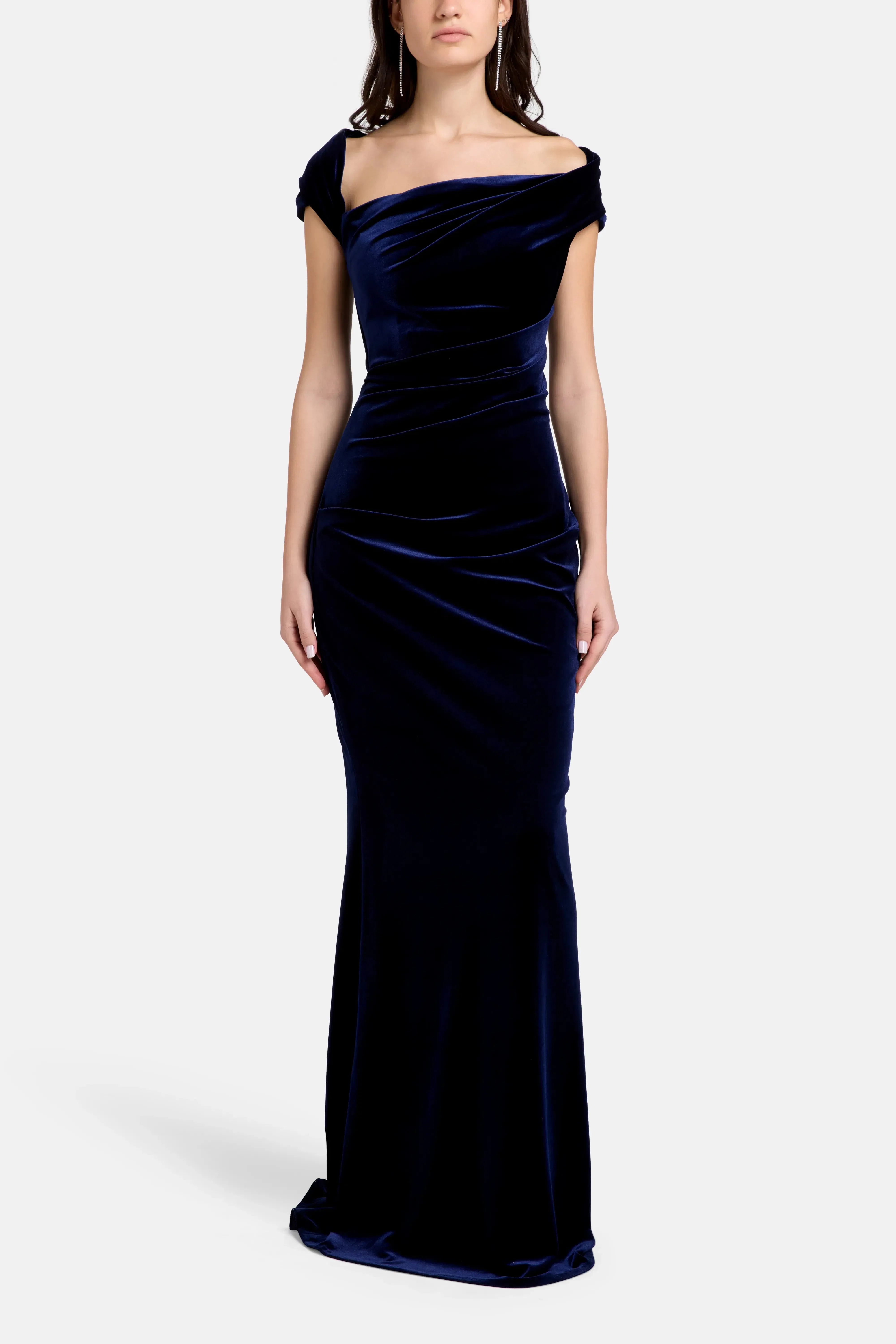 Talbot Runhof Stretch Velvet Evening Gown in Blue