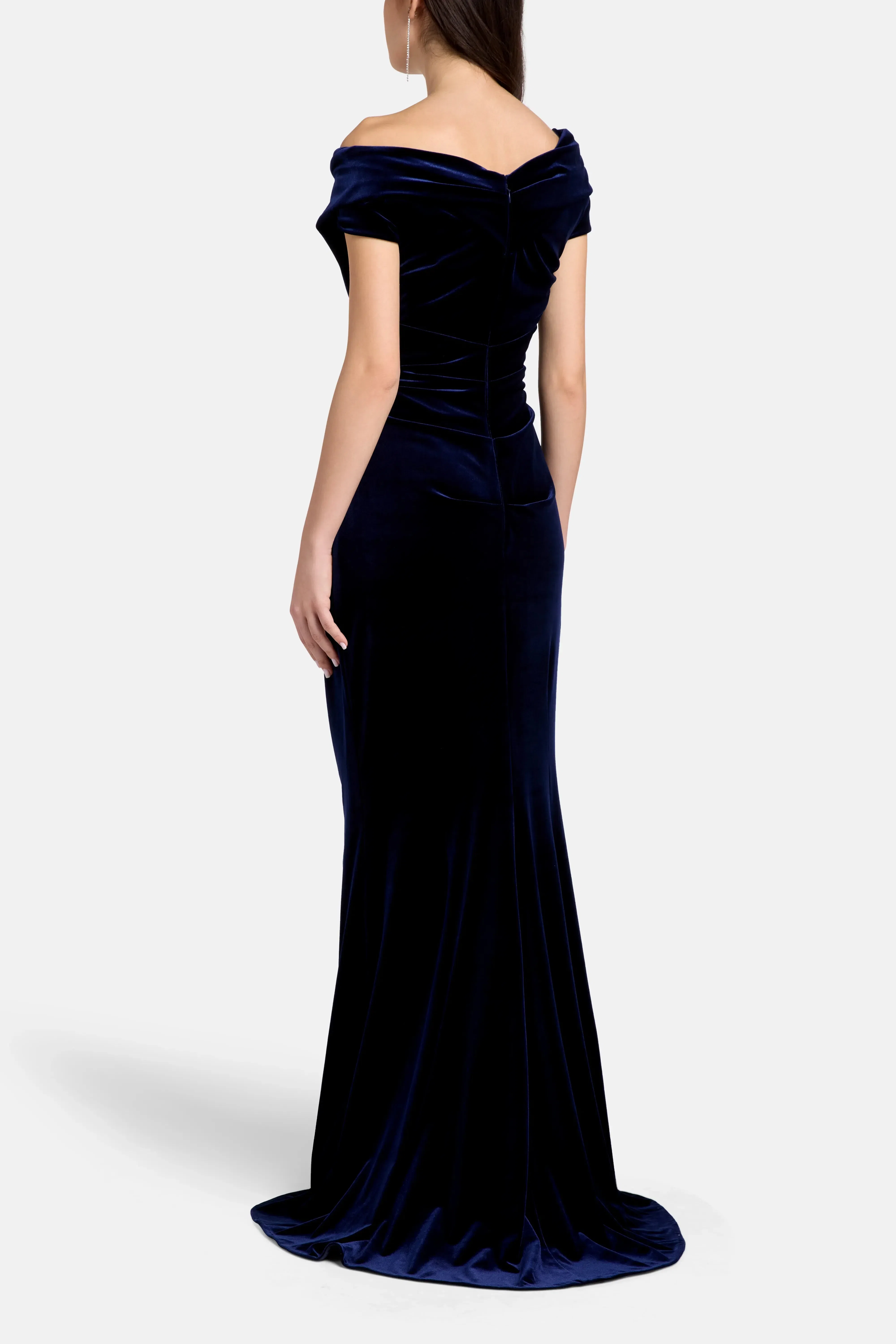 Talbot Runhof Stretch Velvet Evening Gown in Blue