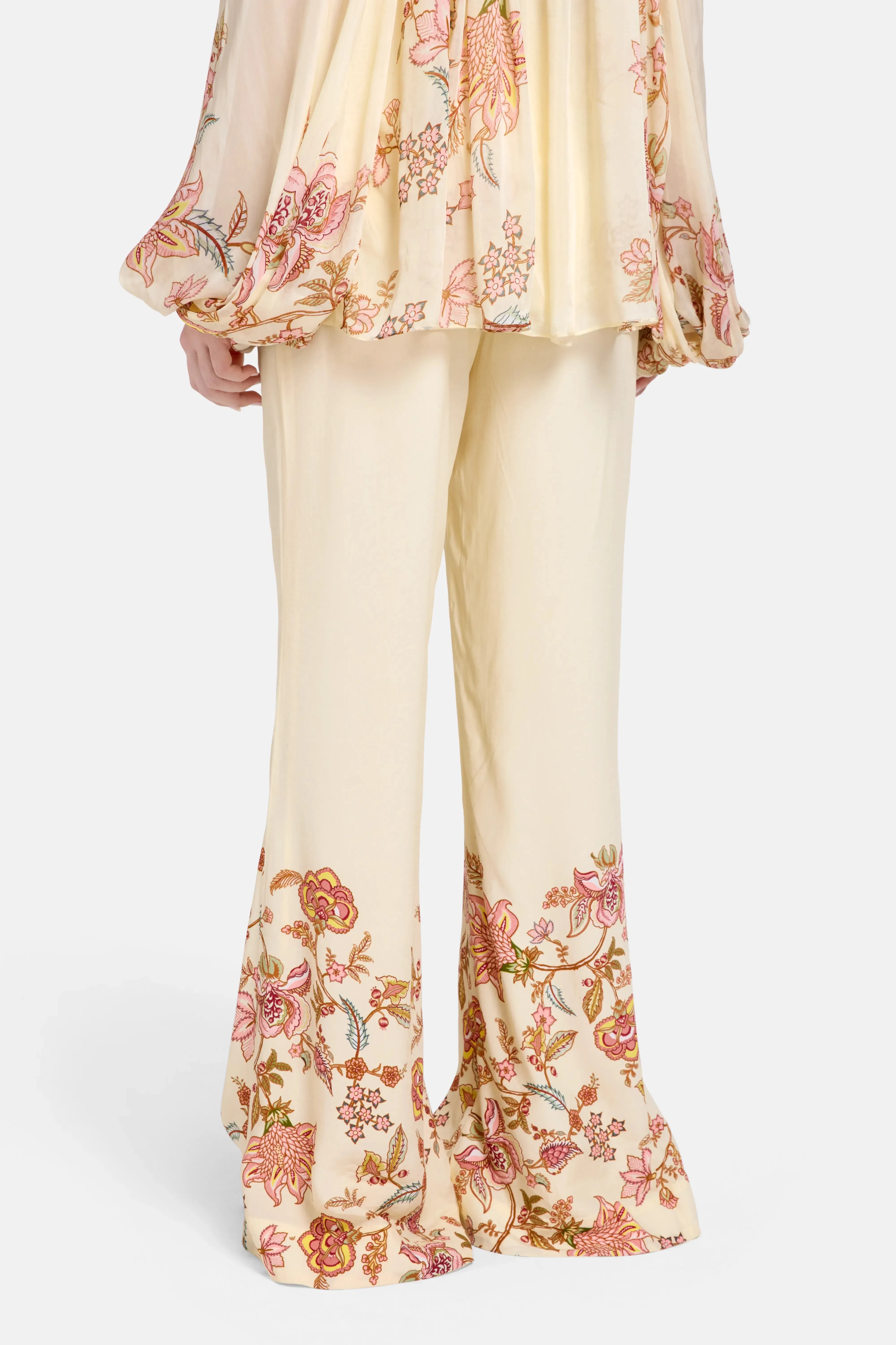 Hemant And Nandita Riah Floral Wide Legged Trousers in Cream
