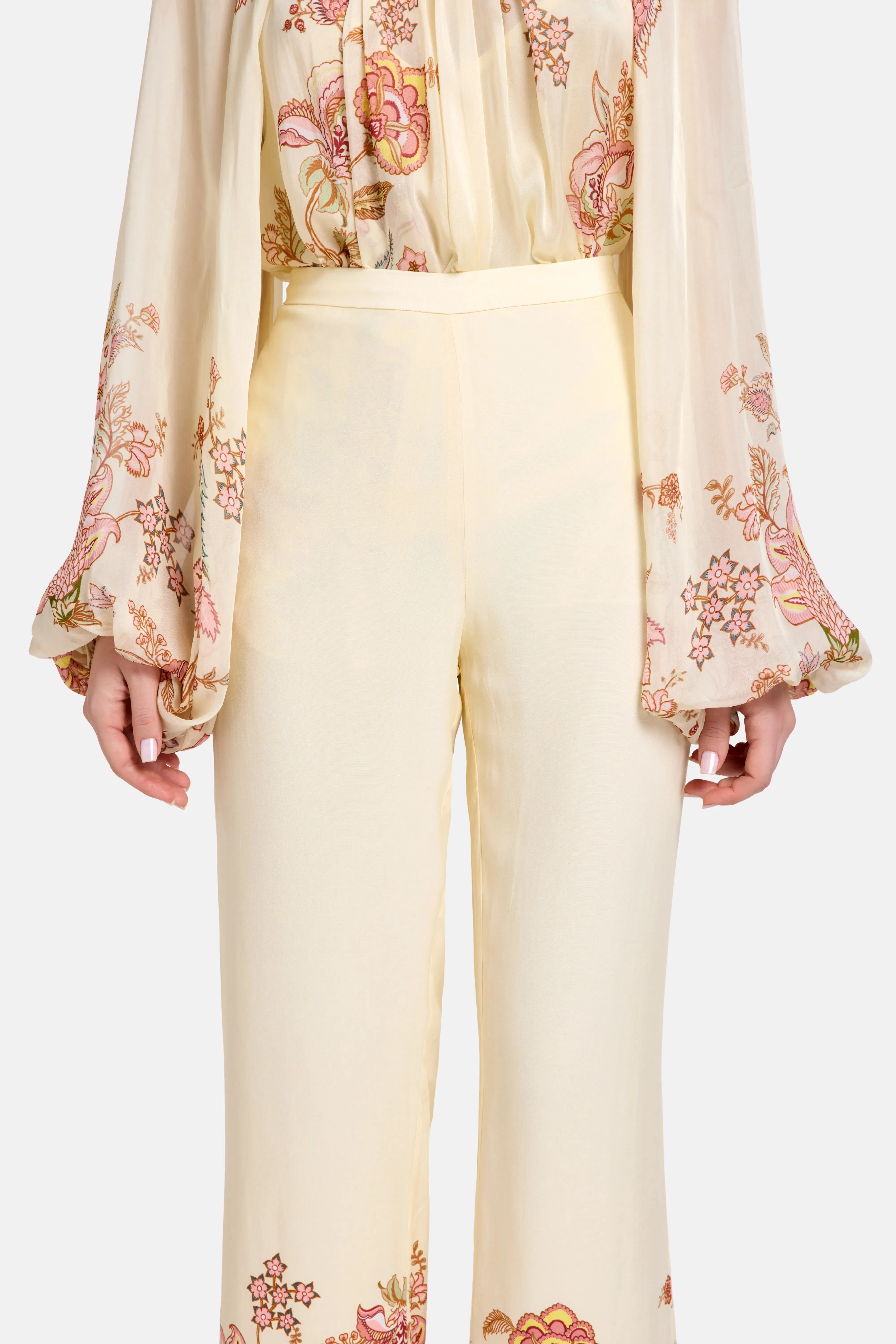 Hemant And Nandita Riah Floral Wide Legged Trousers in Cream
