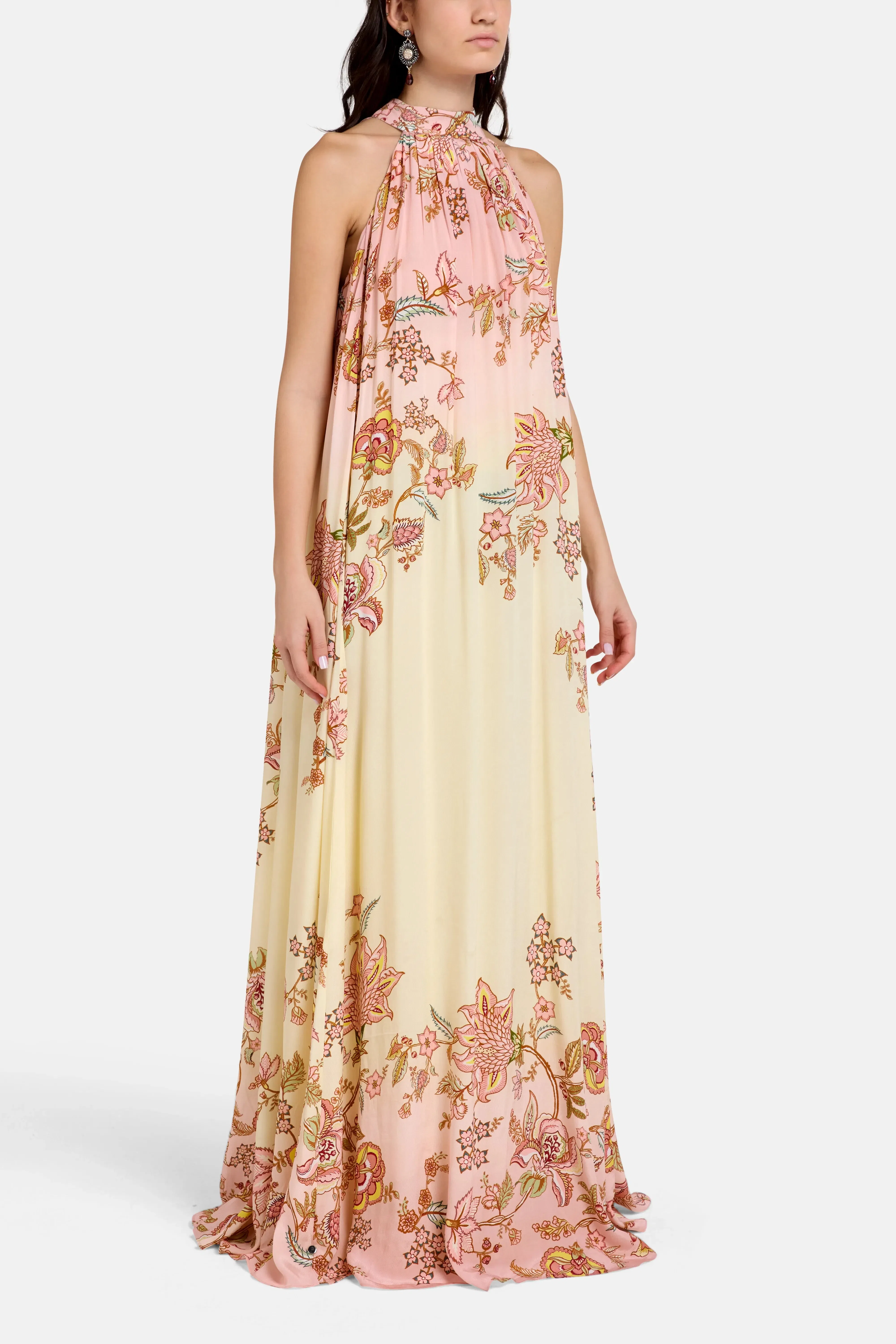 Hemant And Nandita Riah Back Ties Floral Sleeveless Maxi Dress in Pink