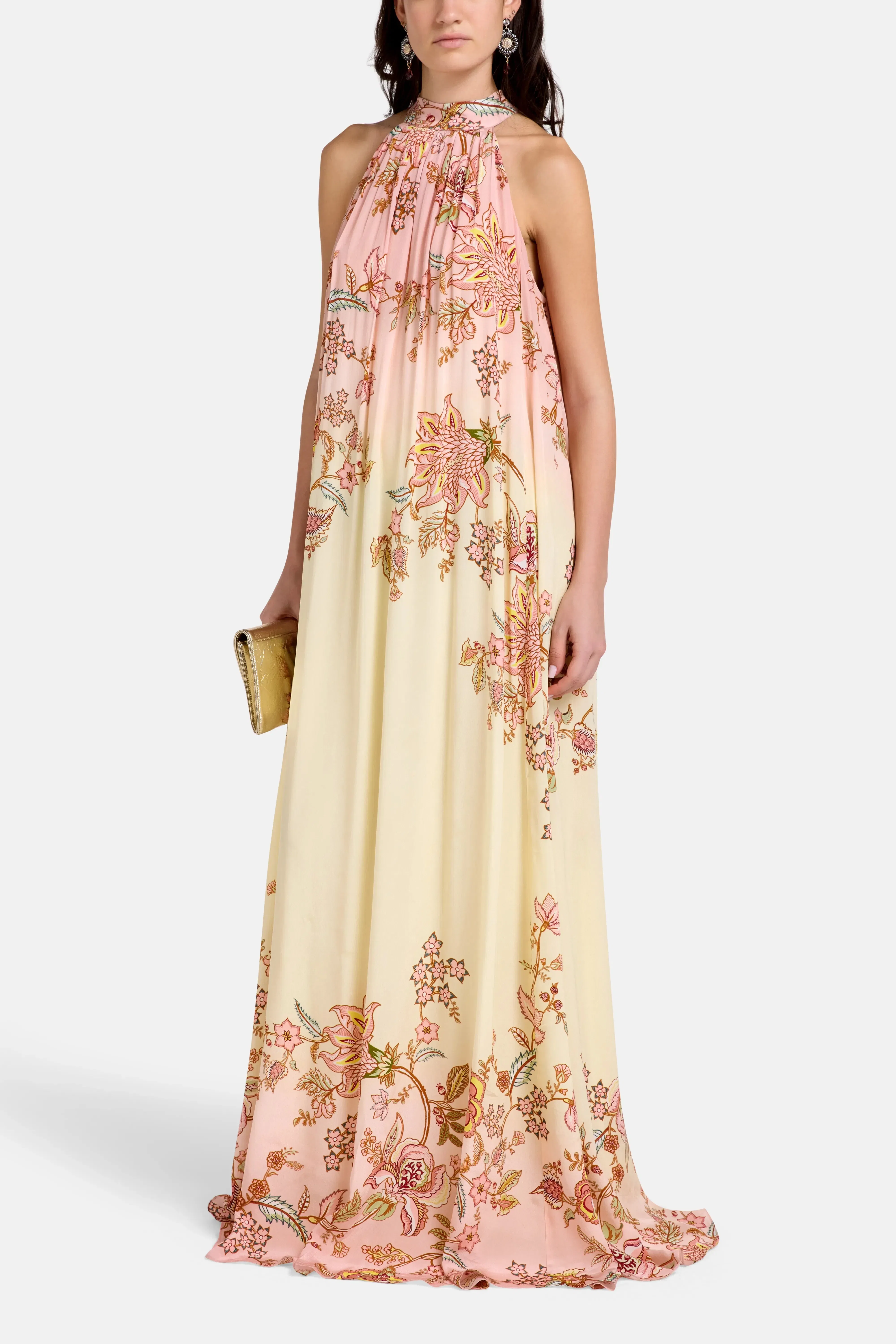 Hemant And Nandita Riah Back Ties Floral Sleeveless Maxi Dress in Pink