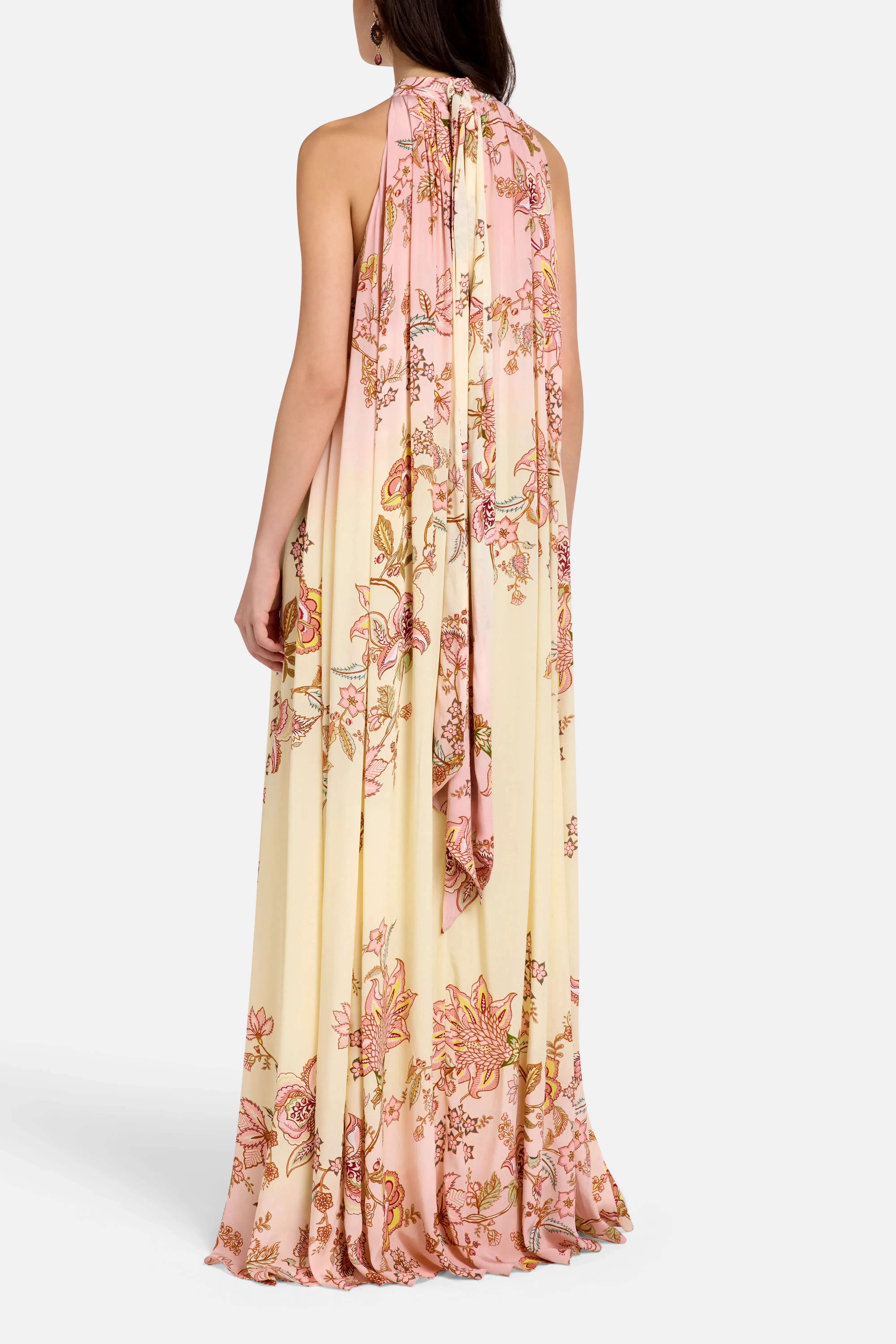 Hemant And Nandita Riah Back Ties Floral Sleeveless Maxi Dress in Pink