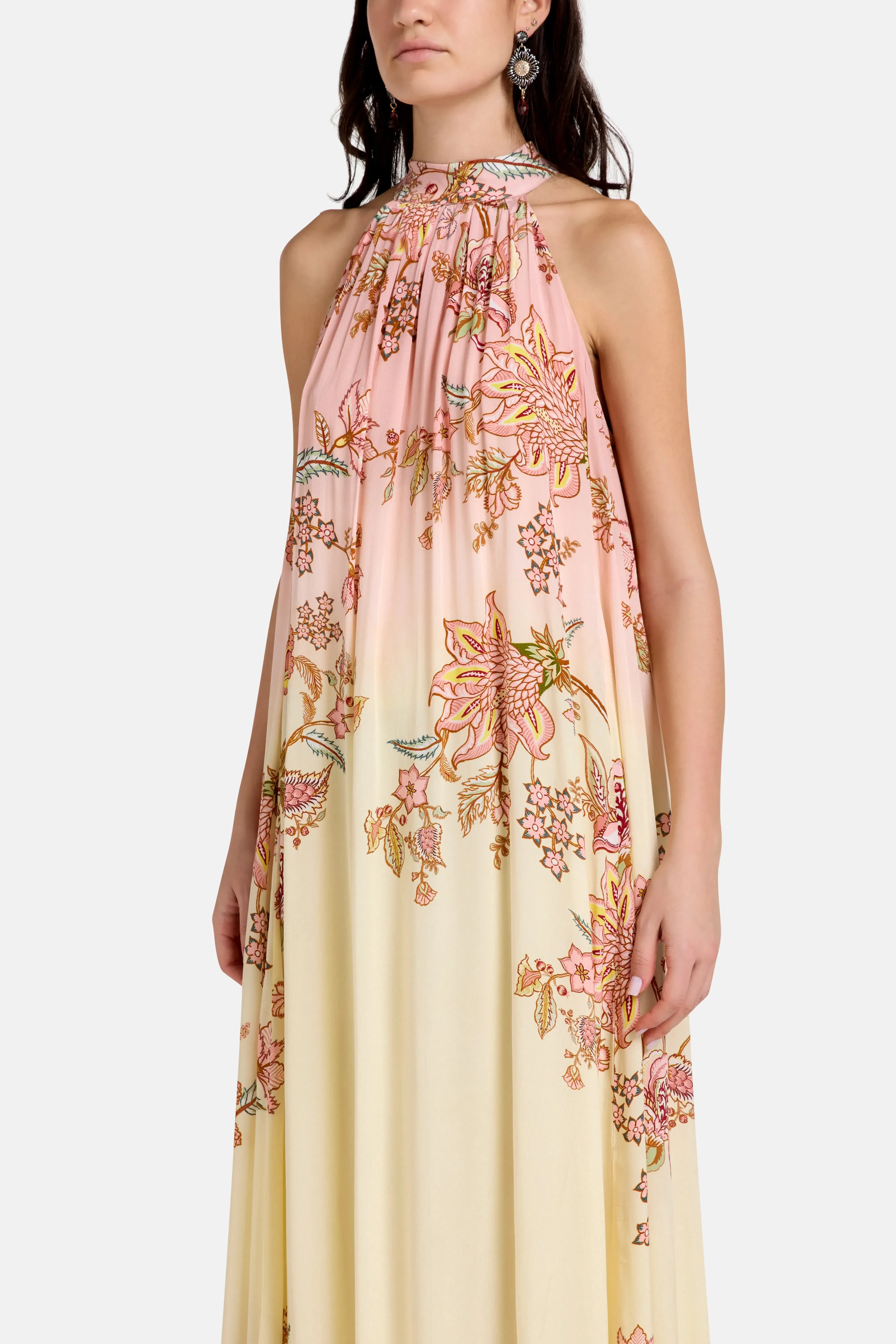 Hemant And Nandita Riah Back Ties Floral Sleeveless Maxi Dress in Pink