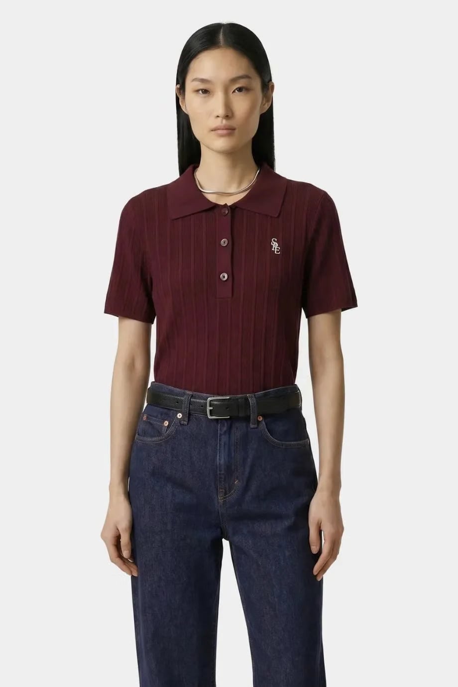 Sporty & Rich SRC Ribbed Polo T-Shirt in Red