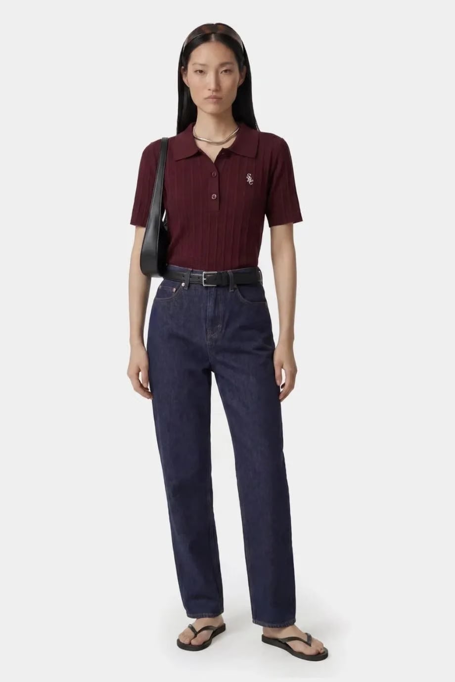Sporty & Rich SRC Ribbed Polo T-Shirt in Red