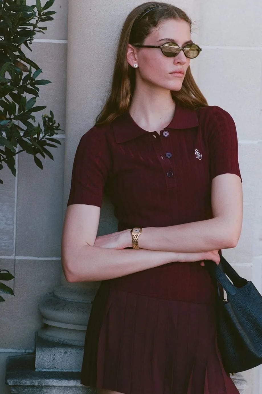 Sporty & Rich SRC Ribbed Polo T-Shirt in Red