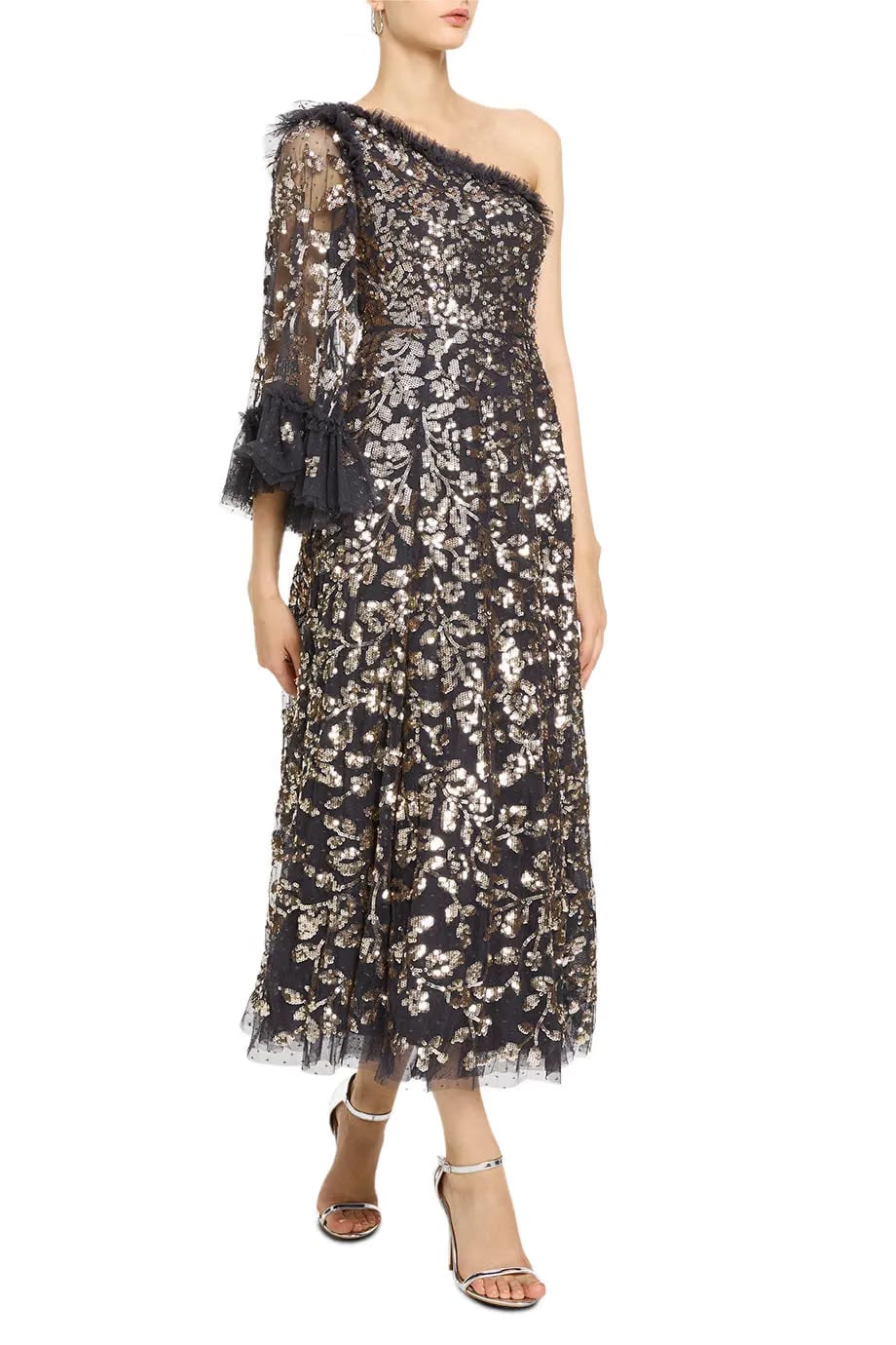 Needle & Thread Falling Leaves One Shoulder Evening Dress