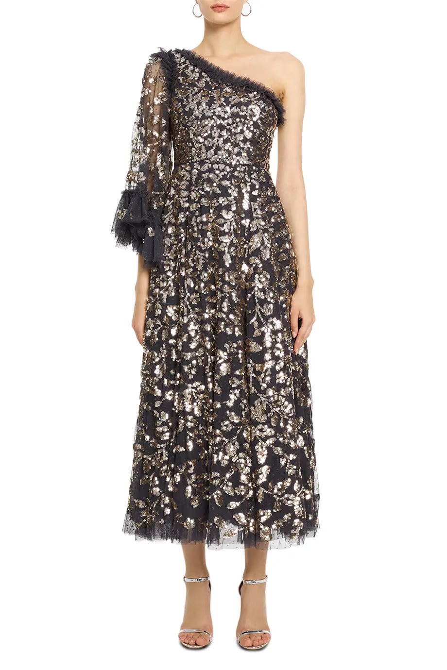 Needle & Thread Falling Leaves One Shoulder Evening Dress