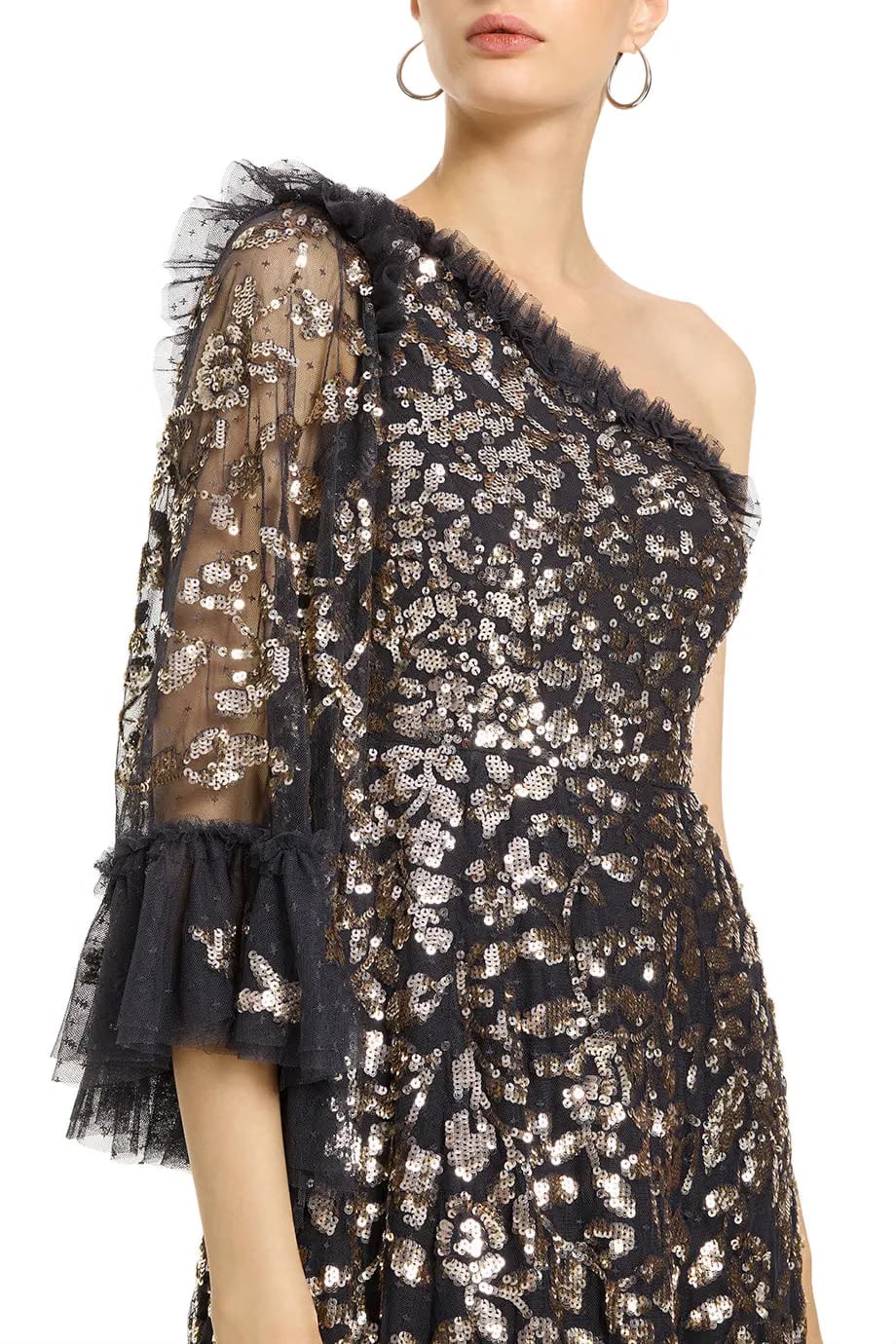 Needle & Thread Falling Leaves One Shoulder Evening Dress
