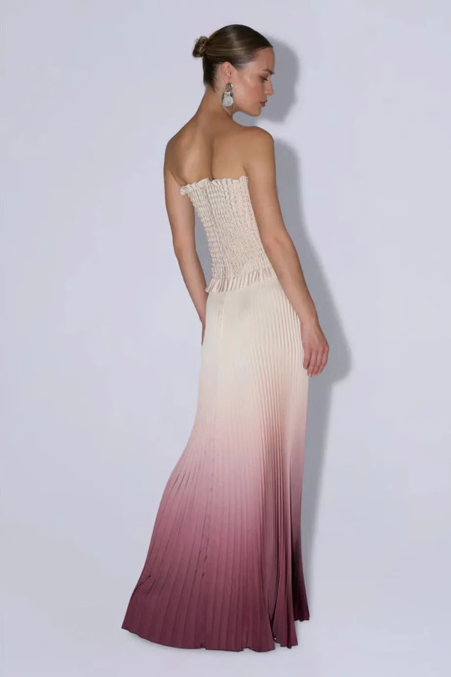 L'IDÉE Maya Souffle Ombre Strapless Pleated Evening Dress in Red