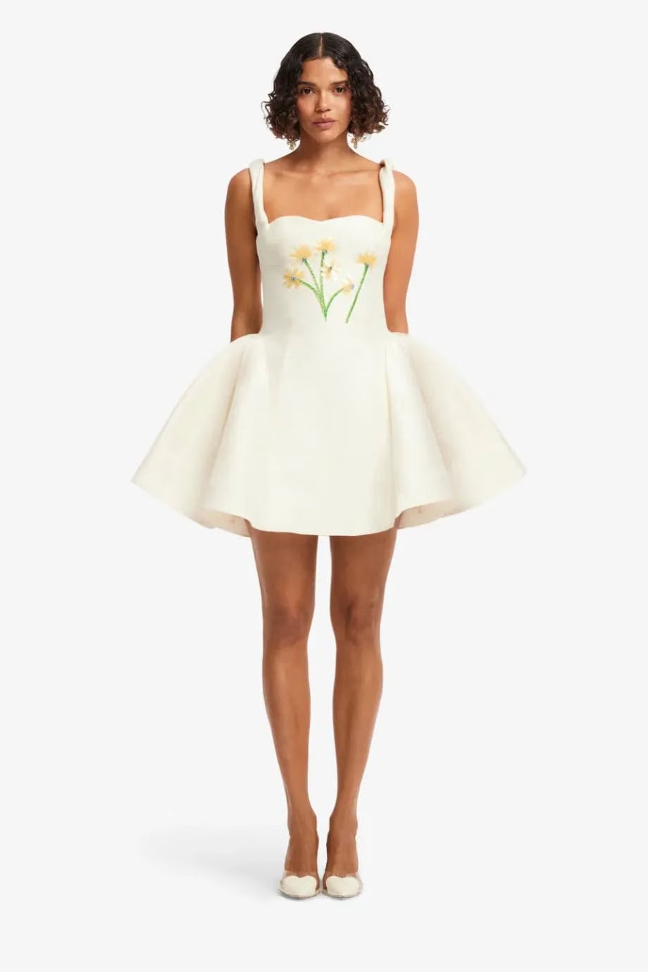 Leo Lin Ariel Floral Embellished Sleeveless Silk Mini Dress in White