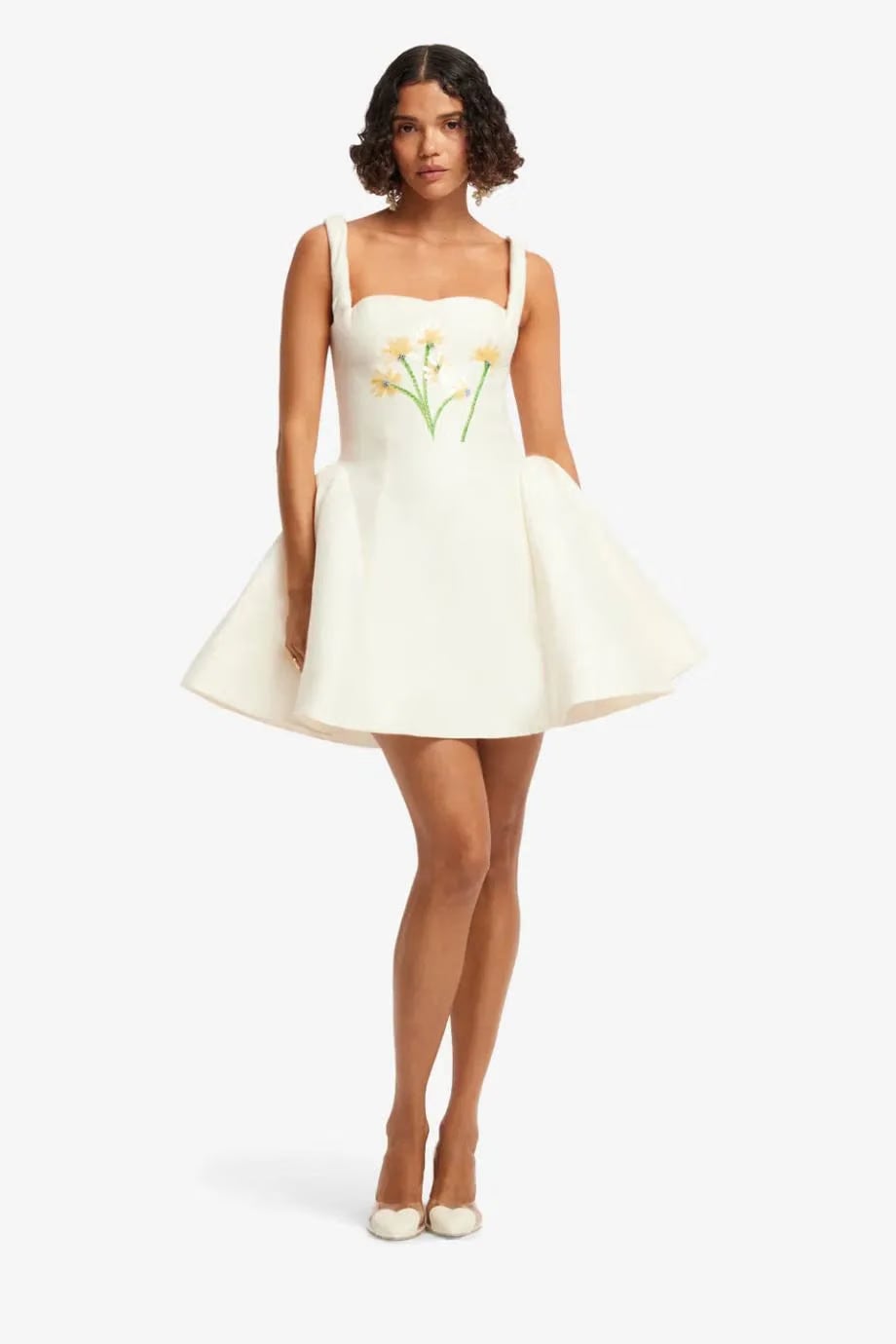 Leo Lin Ariel Floral Embellished Sleeveless Silk Mini Dress in White