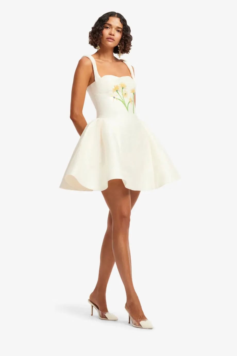 Leo Lin Ariel Floral Embellished Sleeveless Silk Mini Dress in White