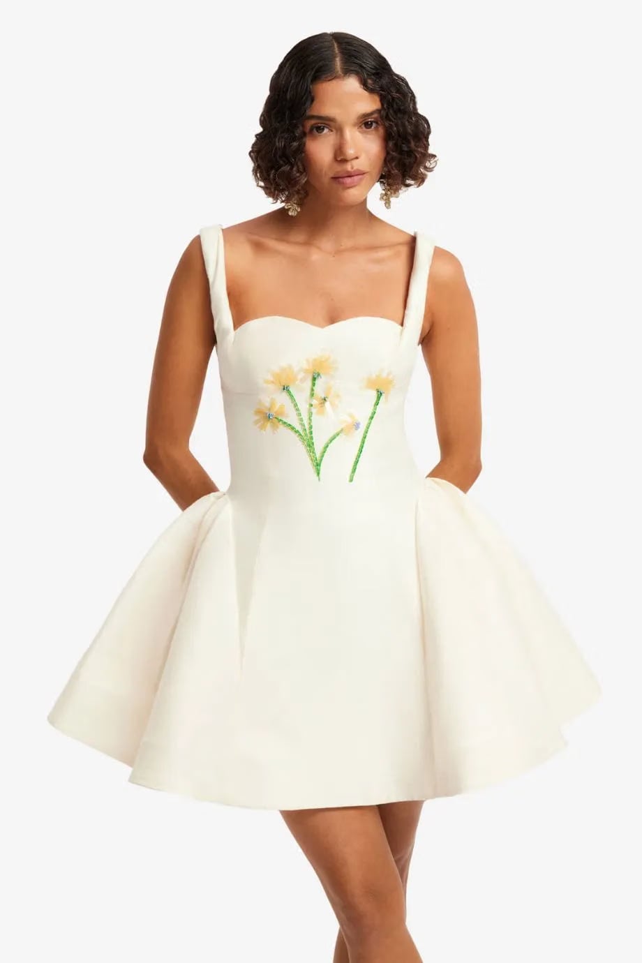 Leo Lin Ariel Floral Embellished Sleeveless Silk Mini Dress in White