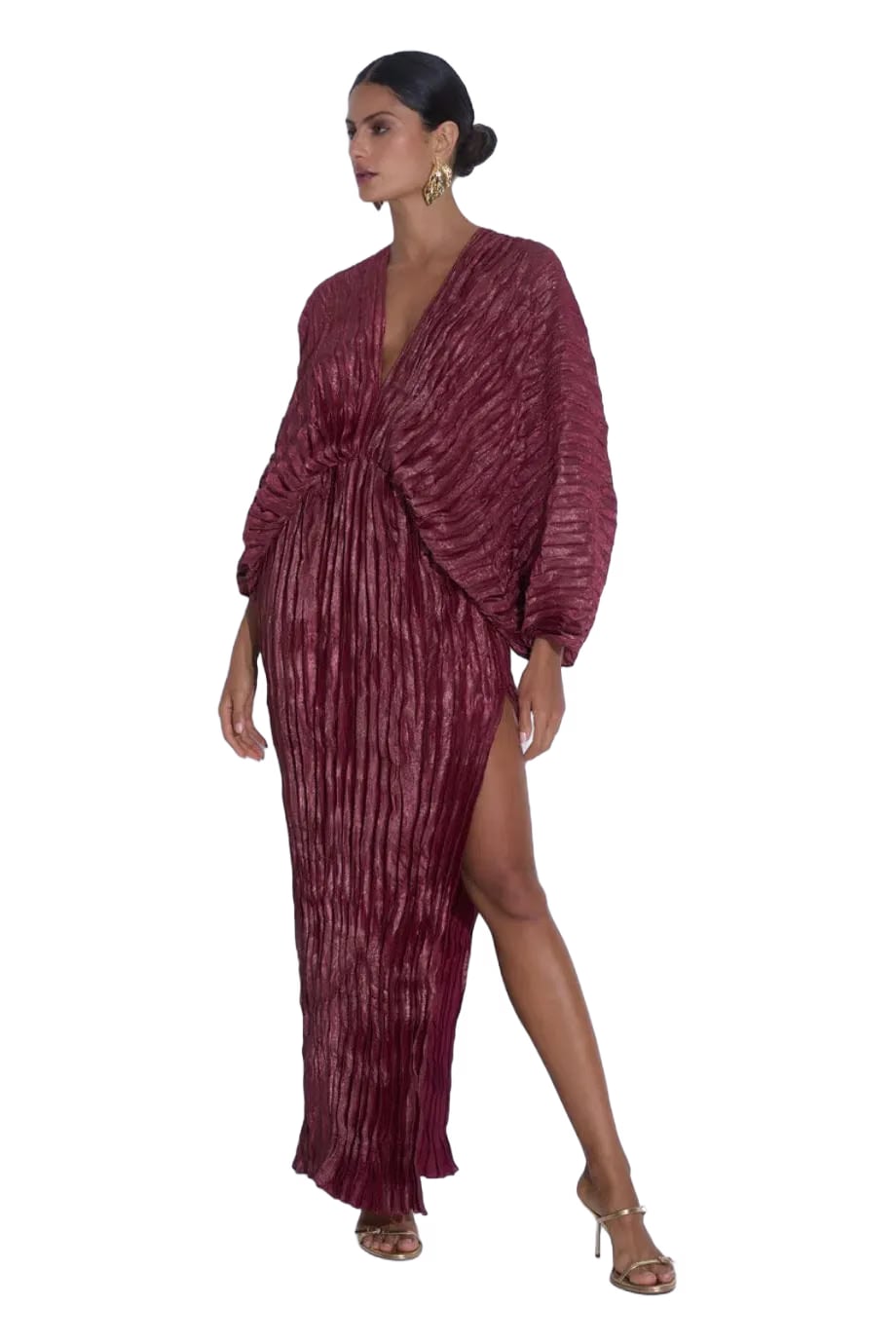L'IDÉE De Luxe Wine Shimmer Pleated Evening Dress in Red
