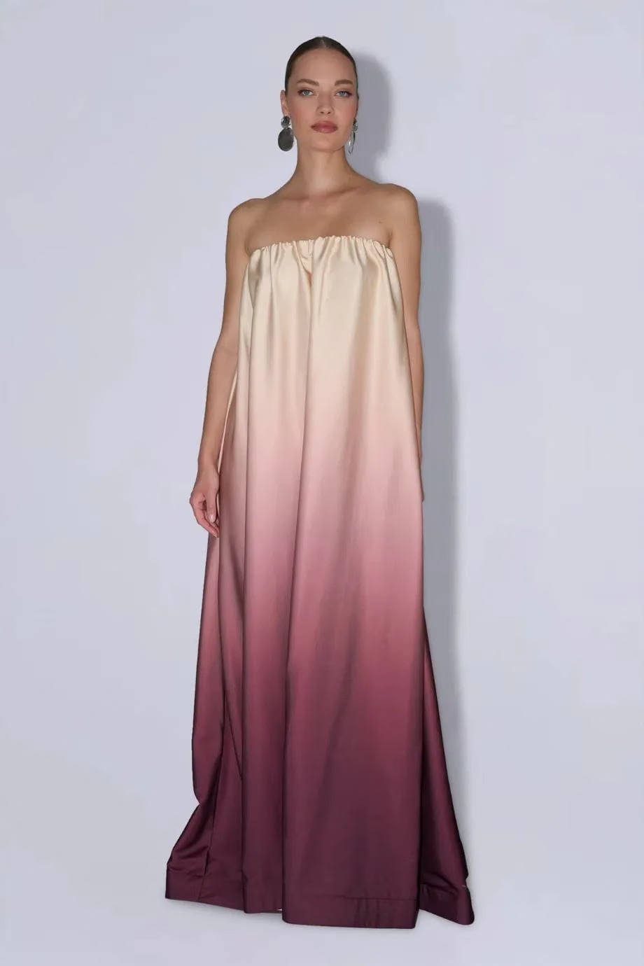 L'IDÉE Costiera Souffle Ombre Silk Velvet Strapless Pleated Evening Dress in Red