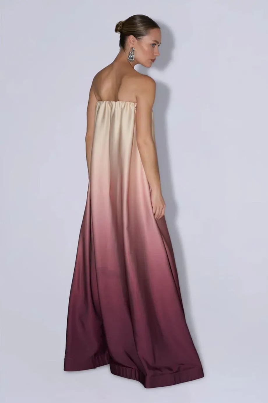 L'IDÉE Costiera Souffle Ombre Silk Velvet Strapless Pleated Evening Dress in Red