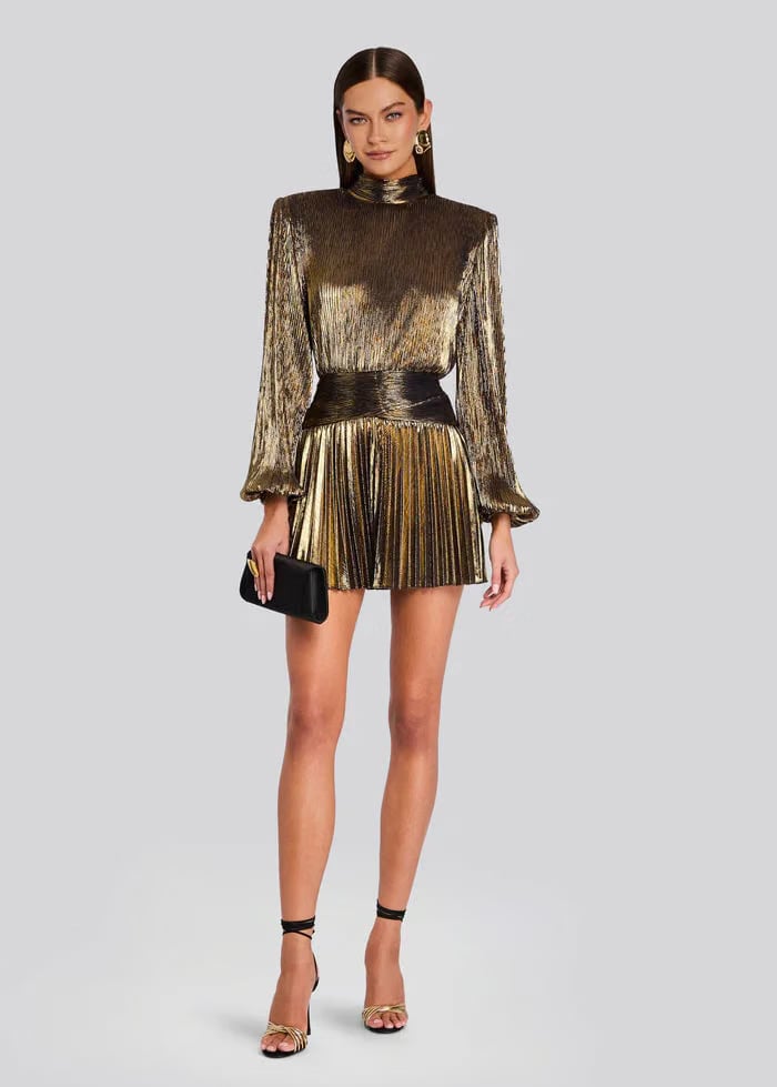 Retrofete Freja High Neck Mini Dress in Gold