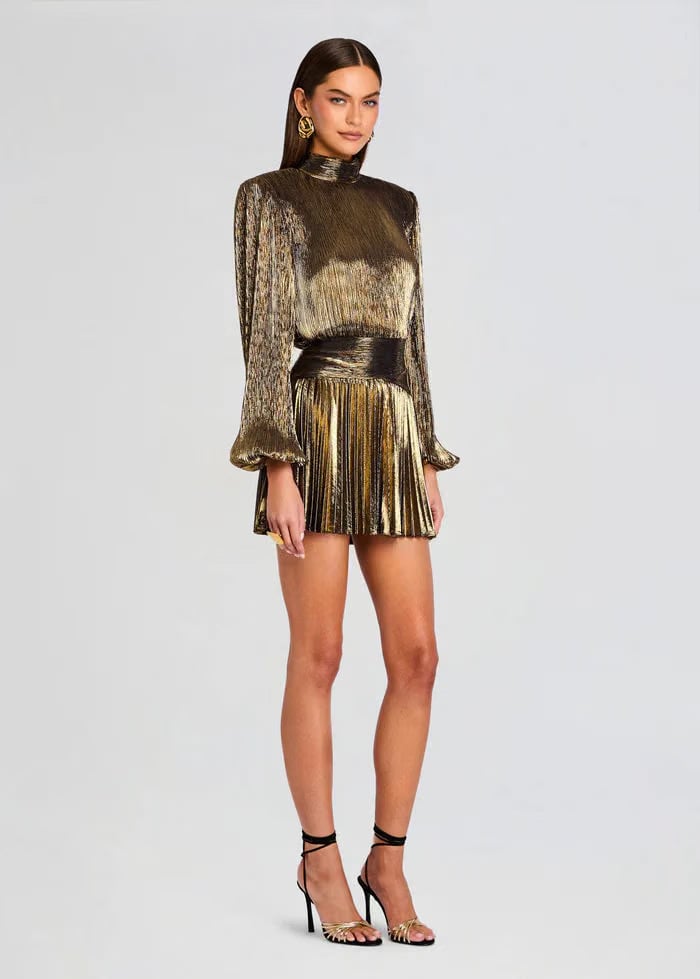 Retrofete Freja High Neck Mini Dress in Gold