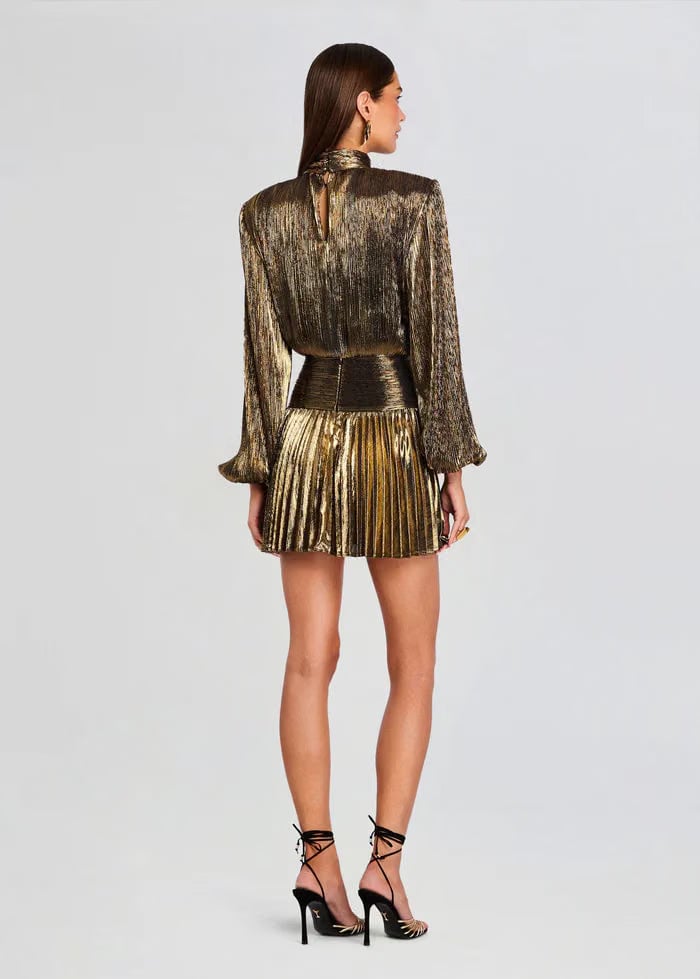 Retrofete Freja High Neck Mini Dress in Gold
