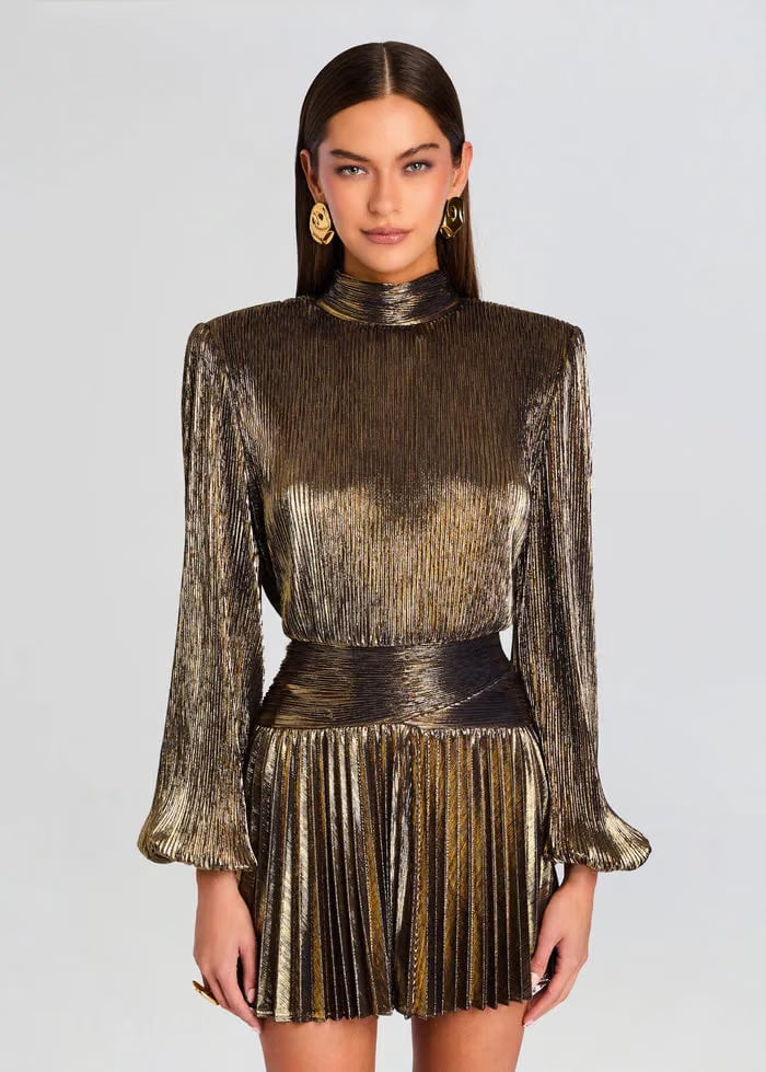 Retrofete Freja High Neck Mini Dress in Gold
