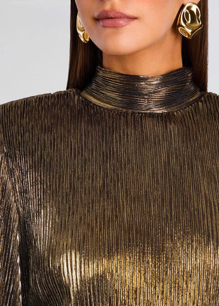 Retrofete Freja High Neck Mini Dress in Gold