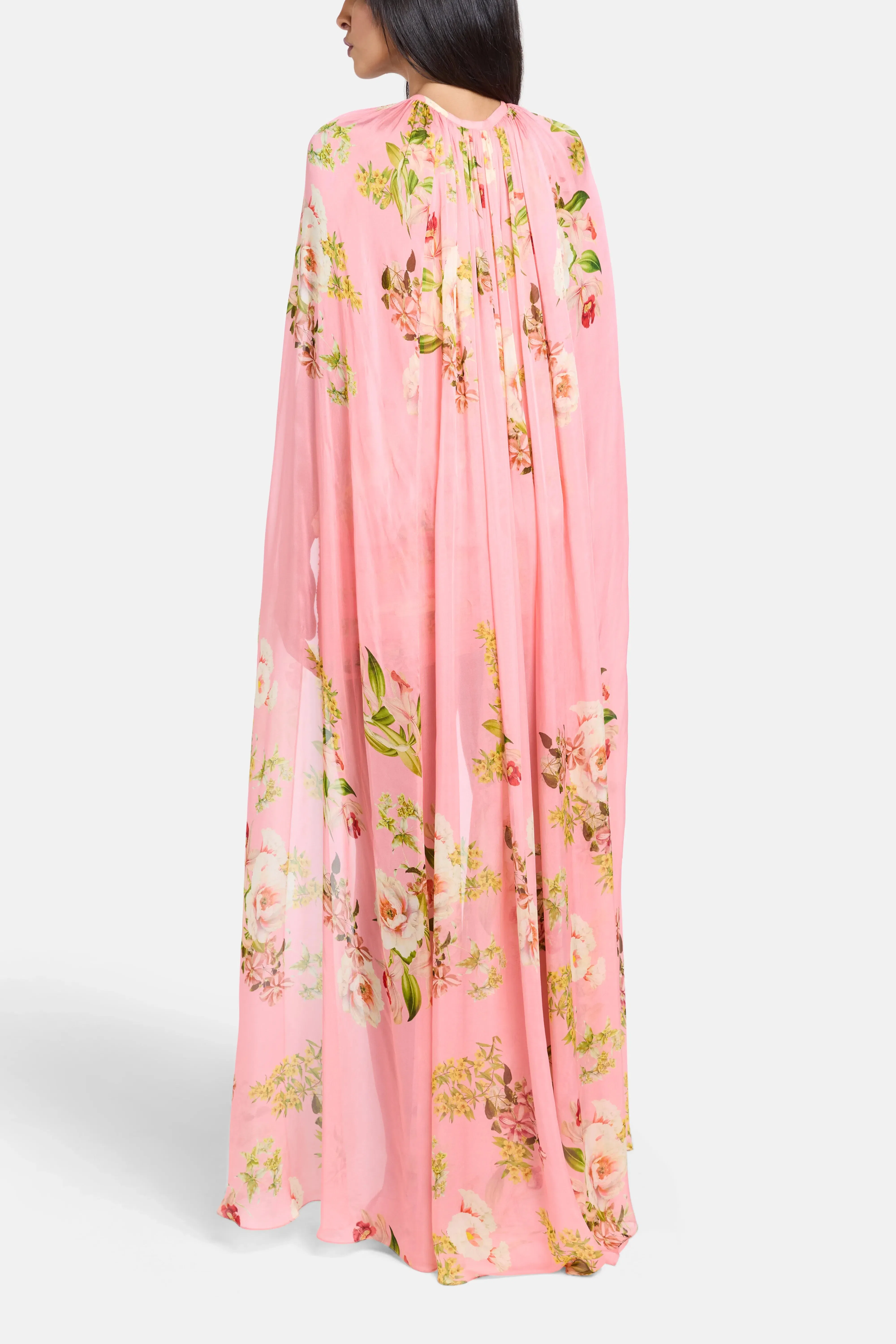 Hemant And Nandita Lena Ruched Cape Mini Dress in Pink