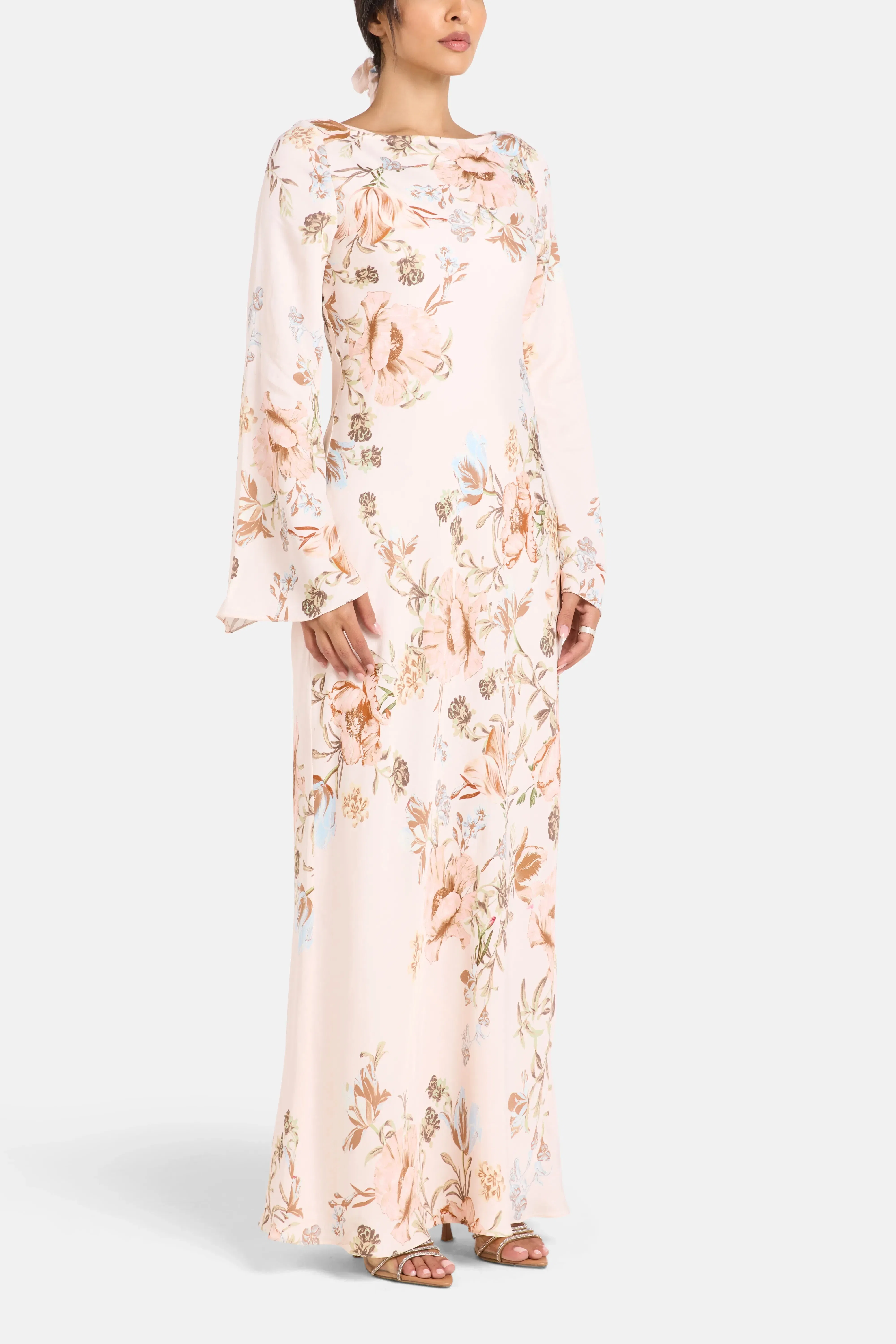 Hemant And Nandita Ezra Floral Maxi Dress in Beige