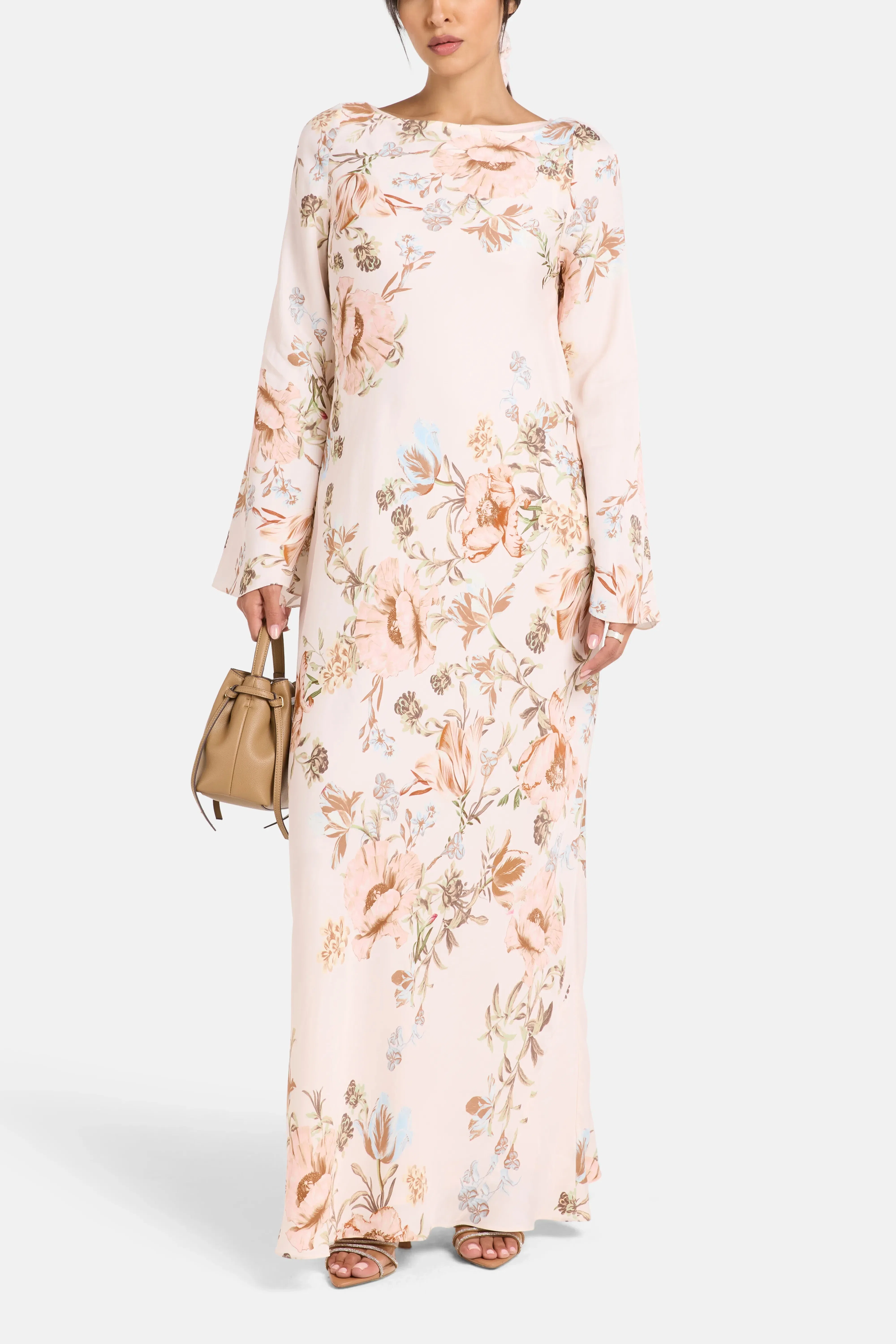 Hemant And Nandita Ezra Floral Maxi Dress in Beige