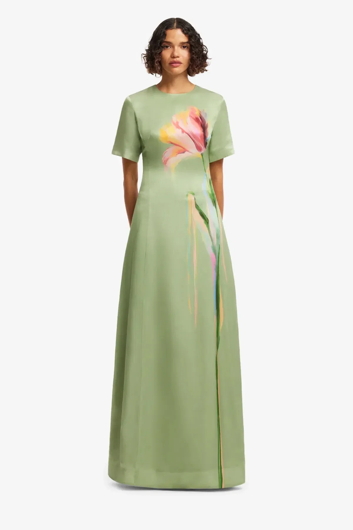 Leo Lin Alice Short Sleeves Floral Maxi Dress in Green