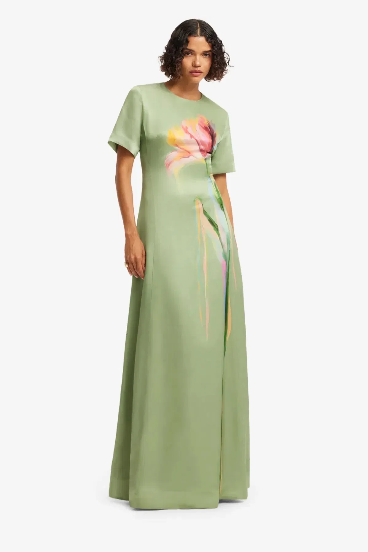 Leo Lin Alice Short Sleeves Floral Maxi Dress in Green
