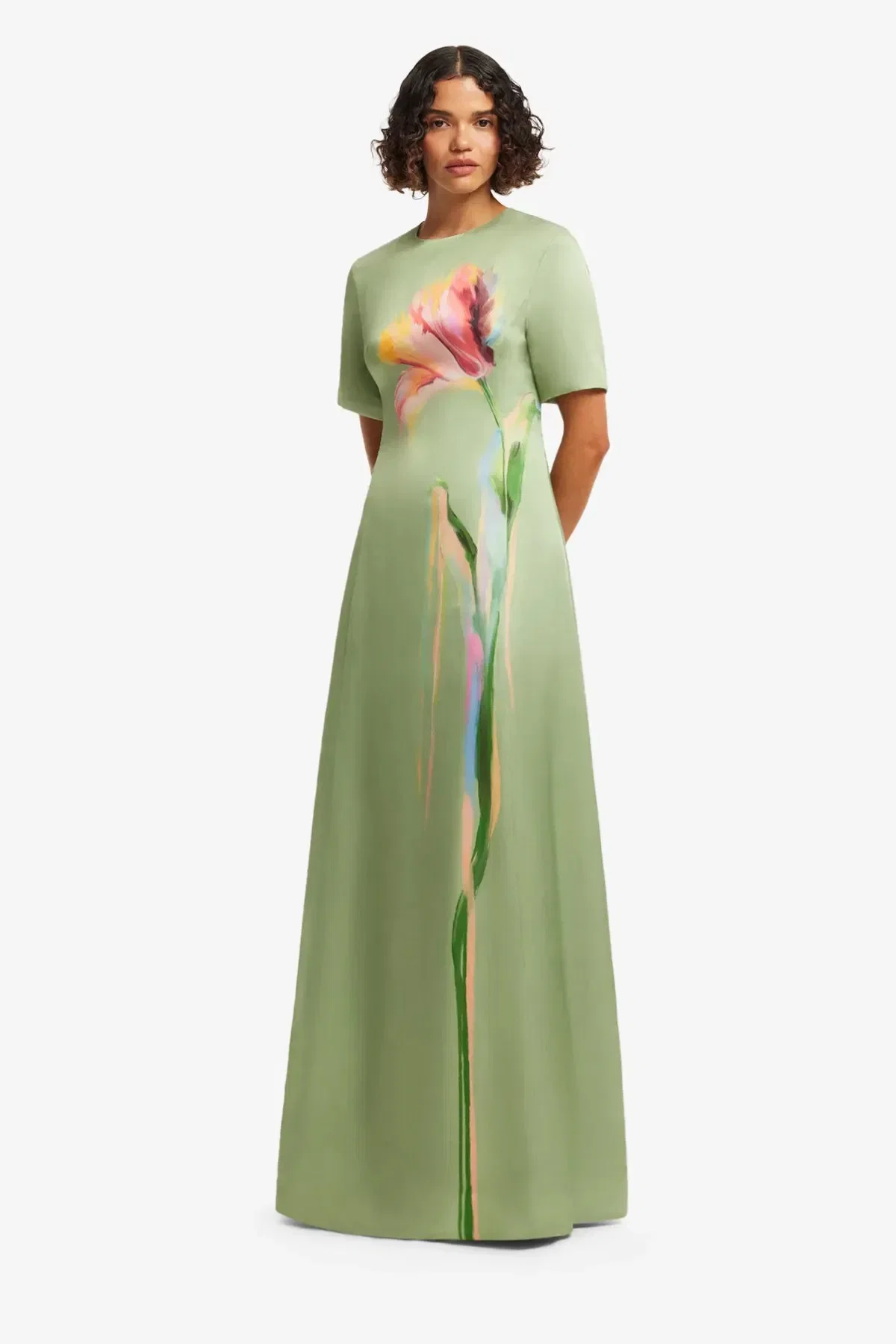 Leo Lin Alice Short Sleeves Floral Maxi Dress in Green