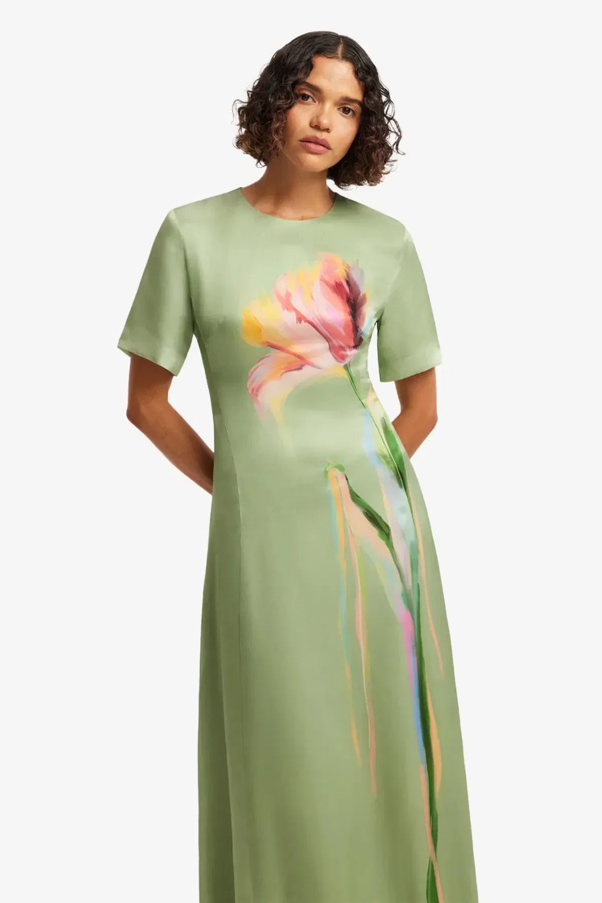 Leo Lin Alice Short Sleeves Floral Maxi Dress in Green