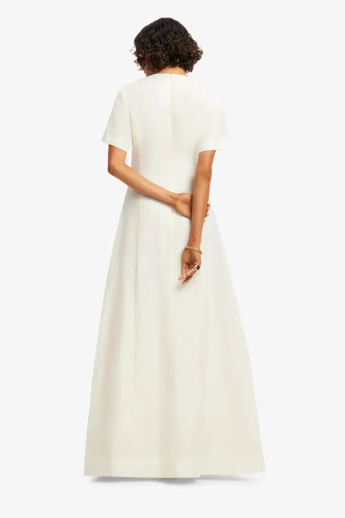 Leo Lin Alice Floral Applique Short Sleeves Linen Maxi Dress in White