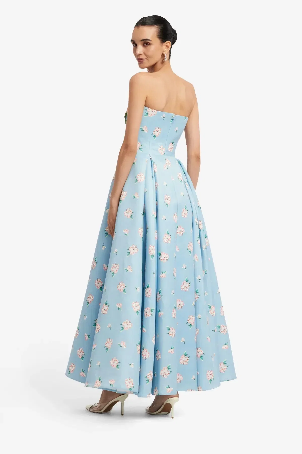 Leo Lin Nora Bustier Strapless Floral Maxi Dress in Blue