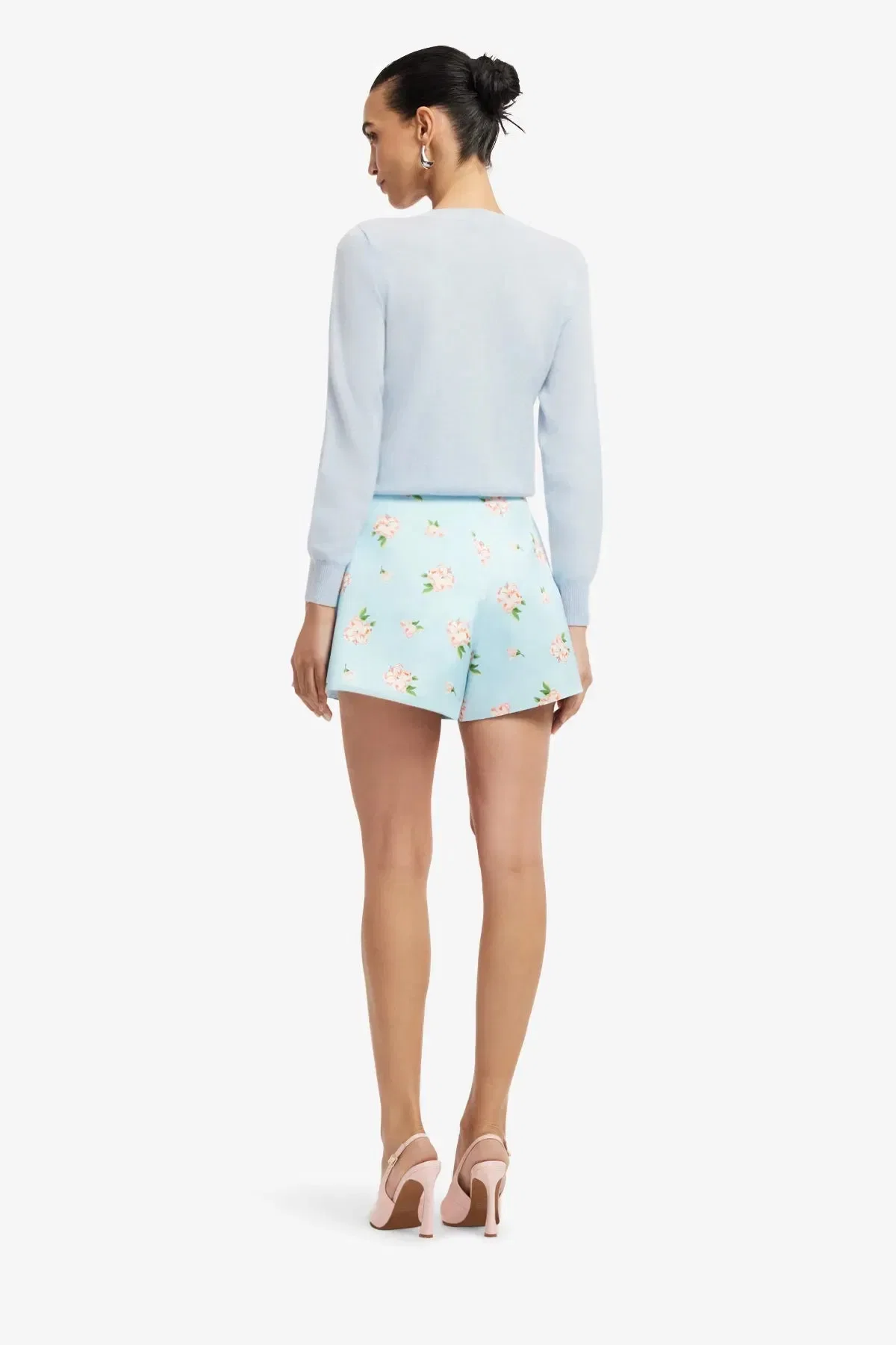 Leo Lin Claire Embellished Knit Floral Wool Cashmere Cardigan in Blue