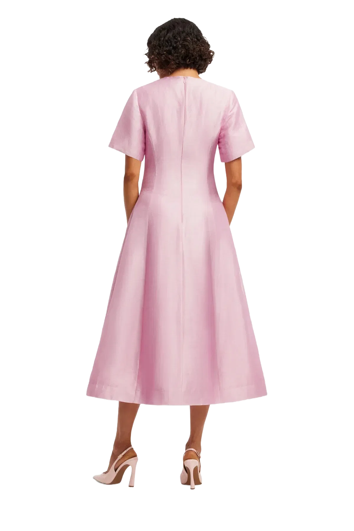 Leo Lin Caroline Short Sleeves Floral Midi Dress in Pink