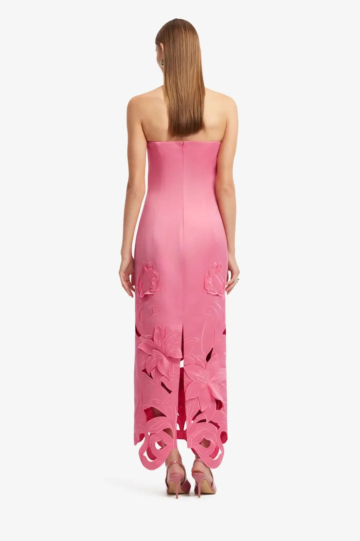 Leo Lin Rayna Floral Applique Bustier Strapless Maxi Dress in Pink