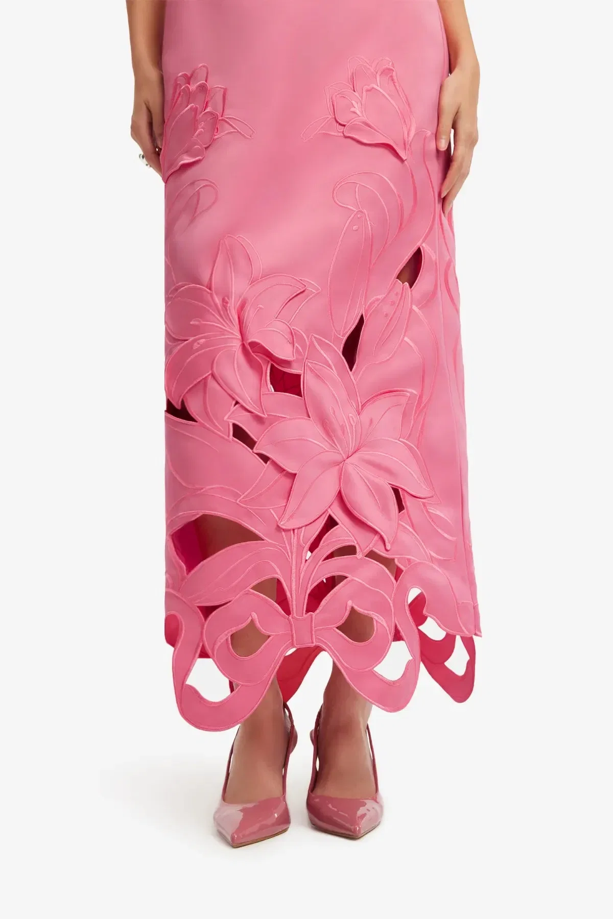 Leo Lin Rayna Floral Applique Bustier Strapless Maxi Dress in Pink