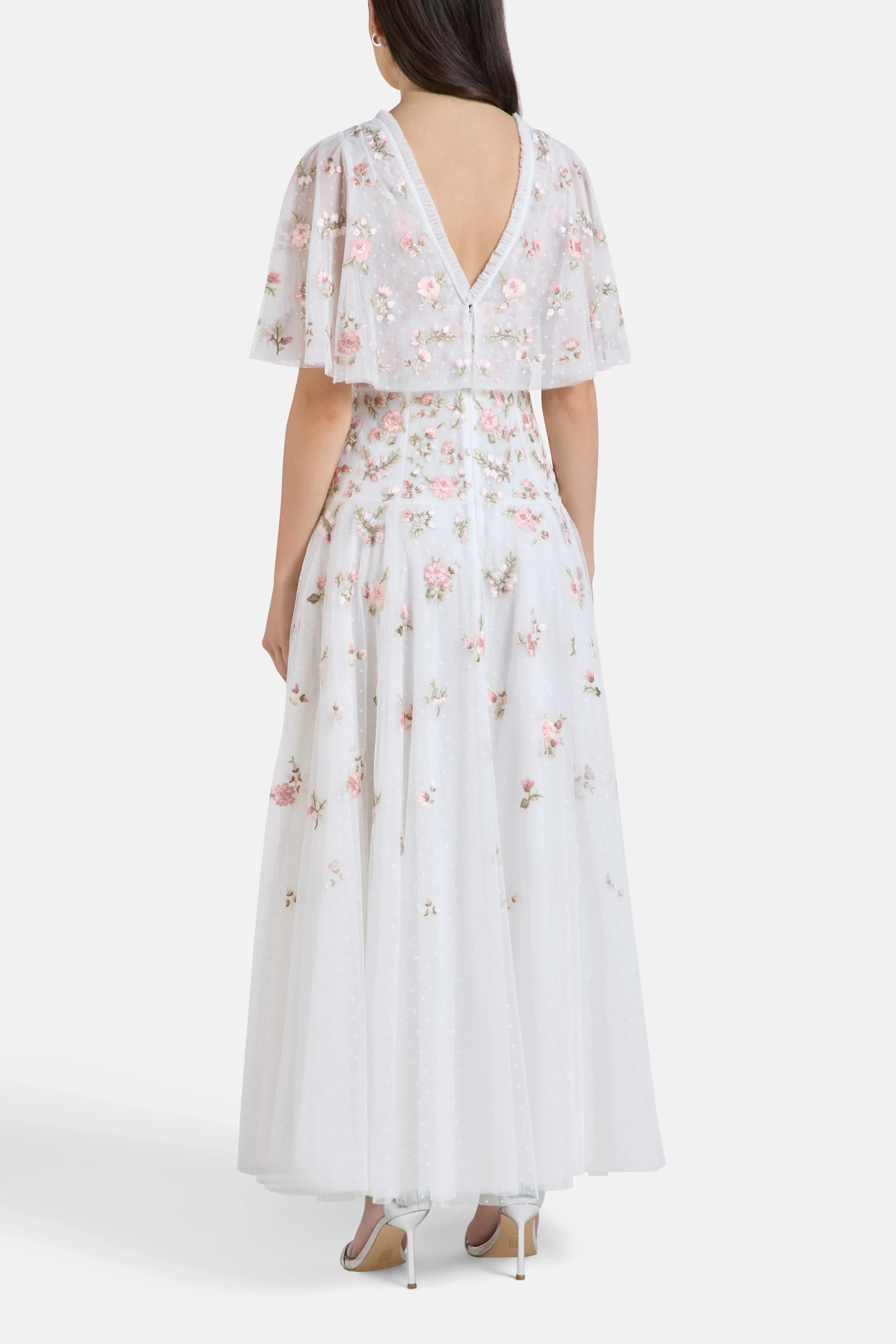 Needle & Thread Mayflower Ditsy Floral Evening Dress in White