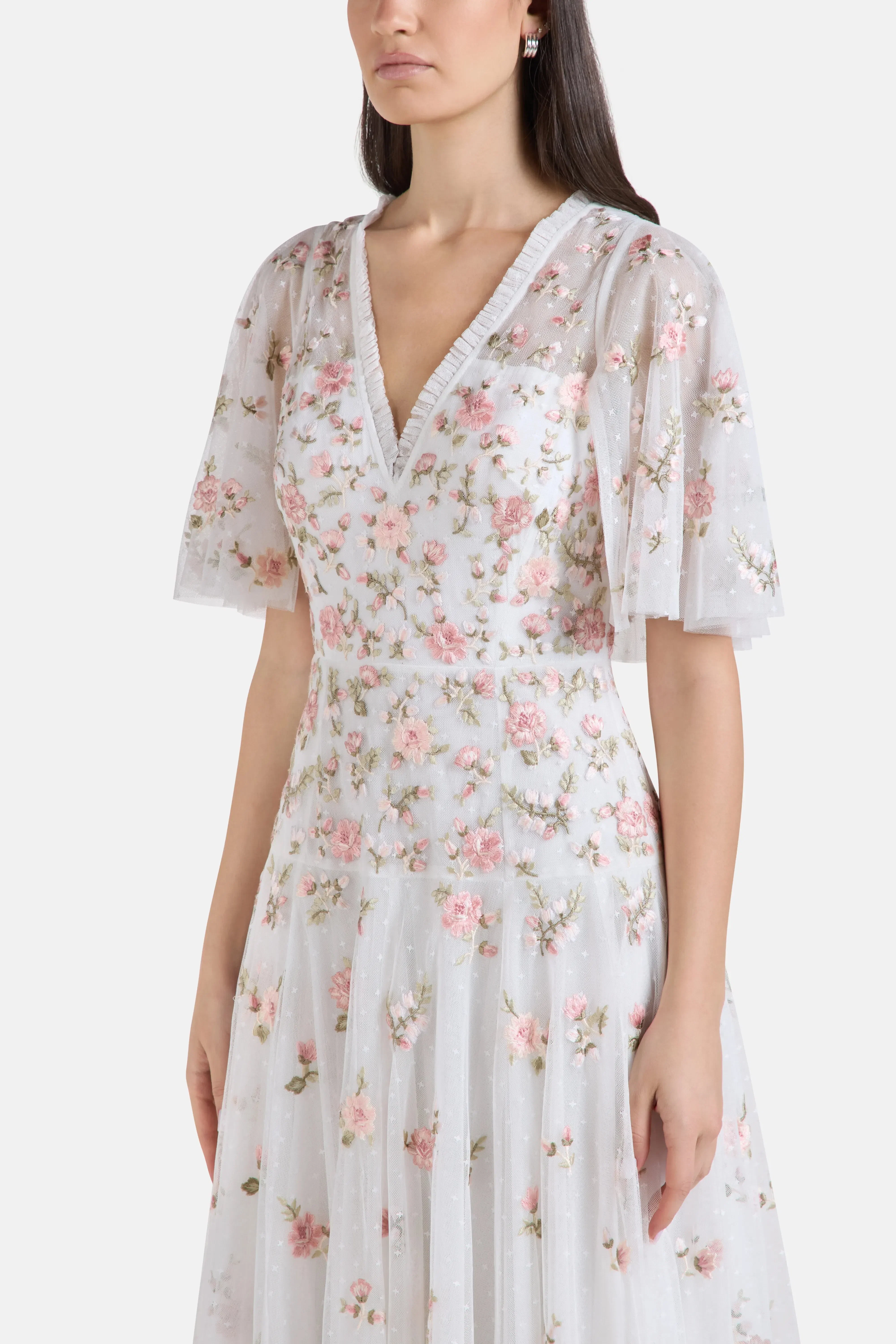 Needle & Thread Mayflower Ditsy Floral Evening Dress in White