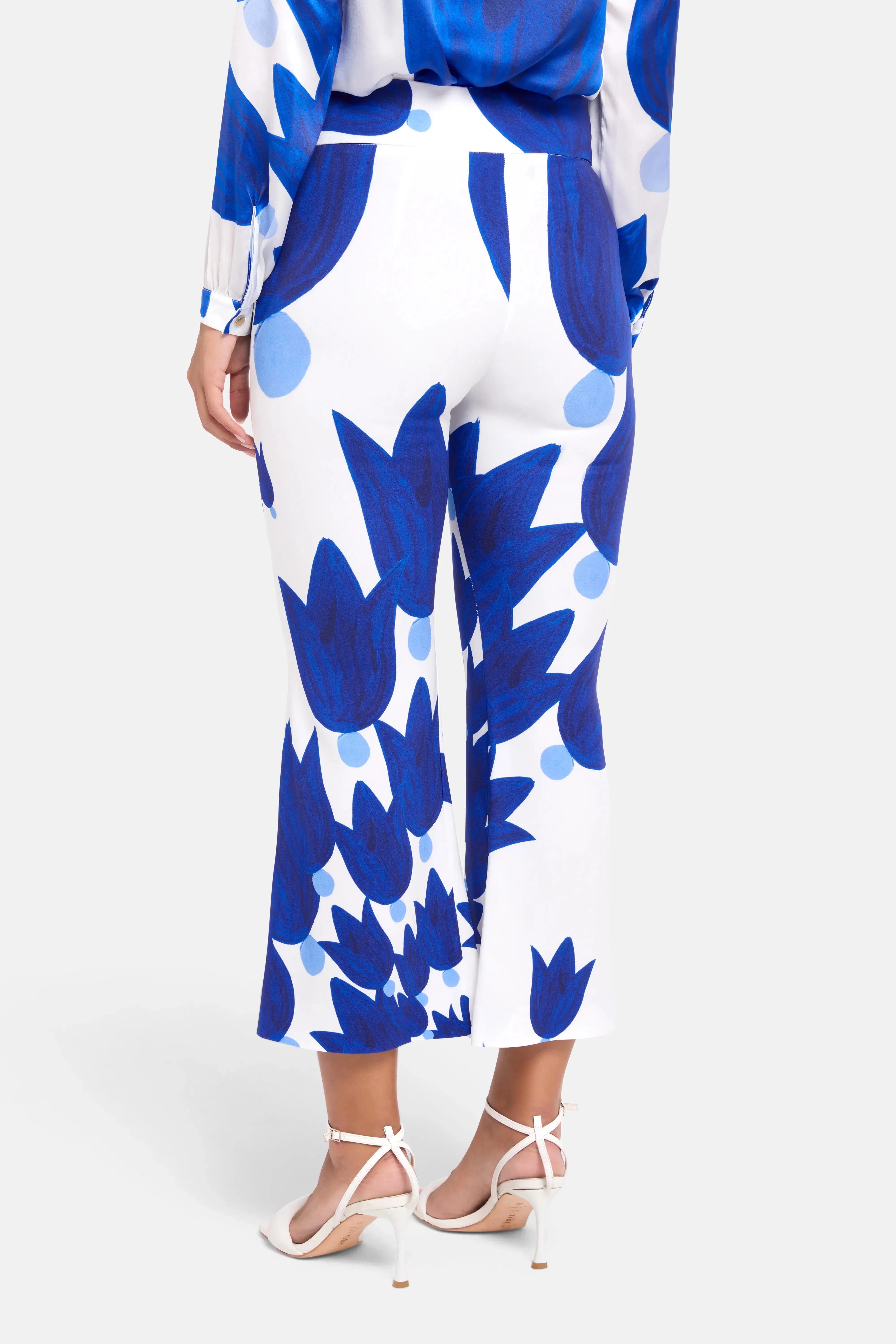 Themis Z Theano Sabra Silk Wide Legged Trousers in Blue and White